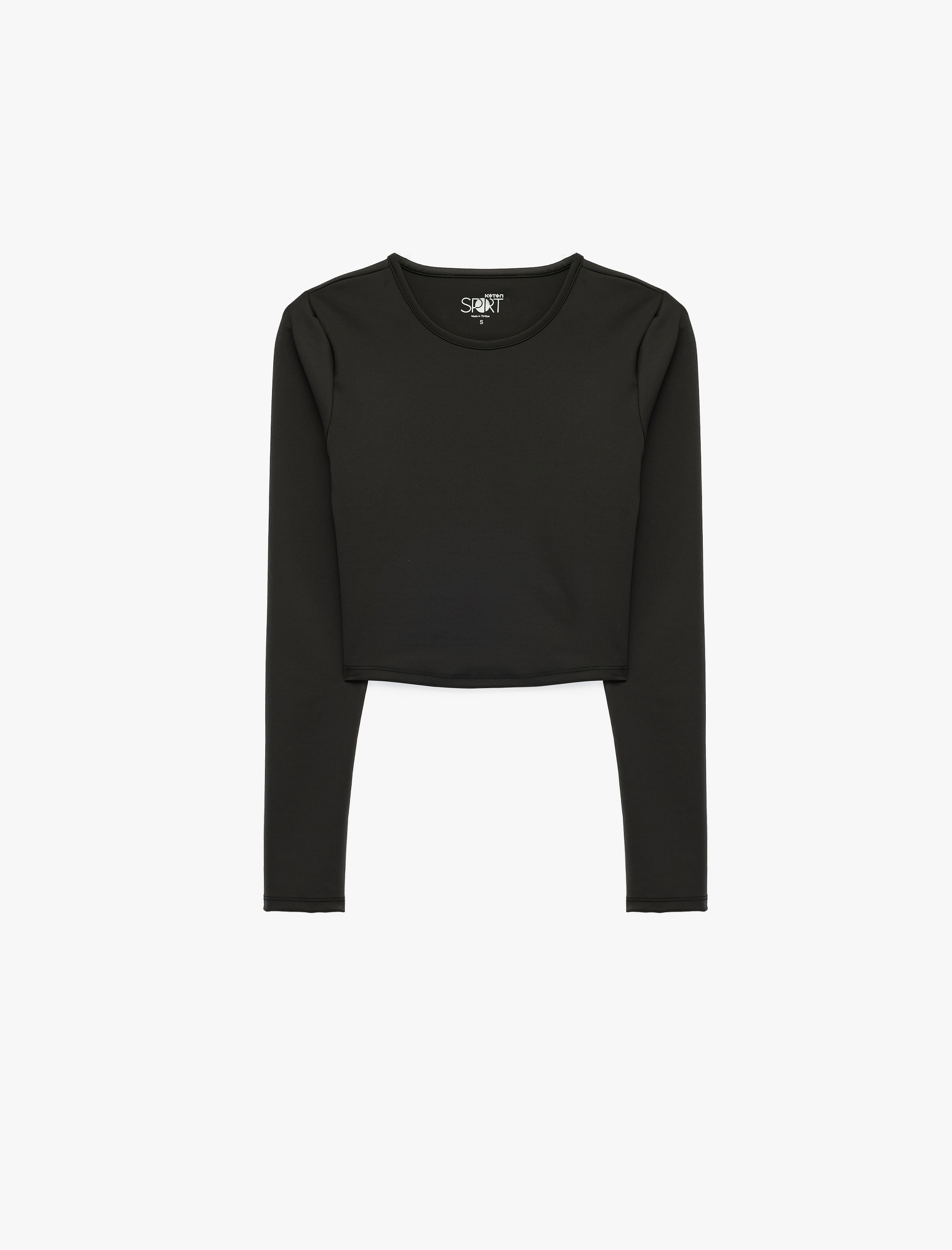   Slim Fit Uzun Kollu Bisiklet Yaka Crop Spor Tişört