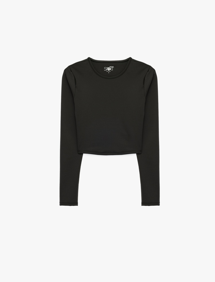  Slim Fit Uzun Kollu Bisiklet Yaka Crop Spor Tişört