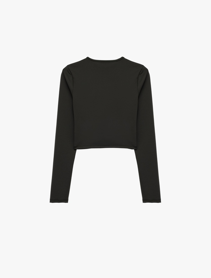  Slim Fit Uzun Kollu Bisiklet Yaka Crop Spor Tişört