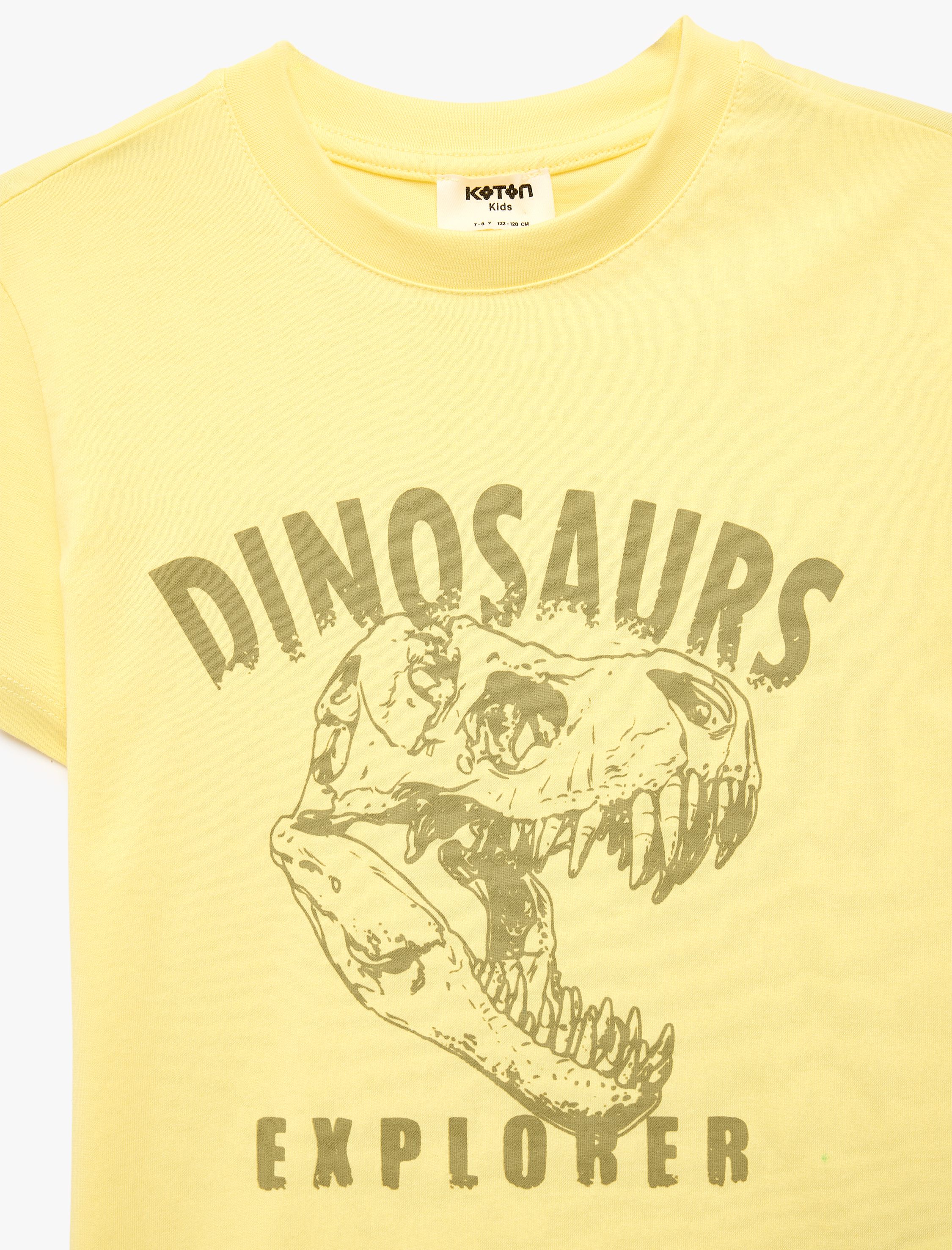  Erkek Çocuk Pamuklu Kısa Kollu Bisiklet Yaka Dinozor Baskılı Tişört