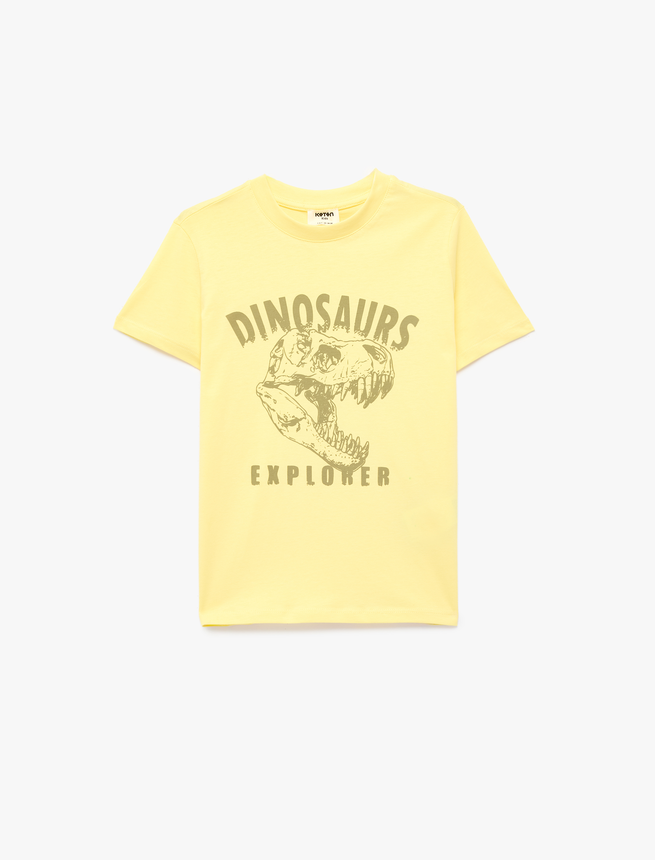  Erkek Çocuk Pamuklu Kısa Kollu Bisiklet Yaka Dinozor Baskılı Tişört