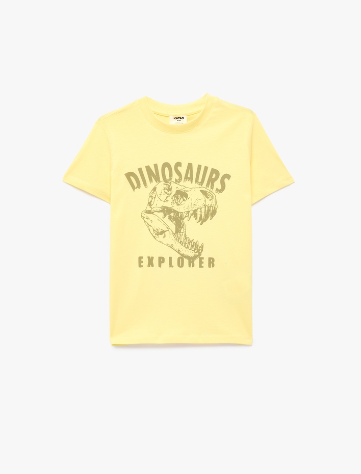 Erkek Çocuk Pamuklu Kısa Kollu Bisiklet Yaka Dinozor Baskılı Tişört