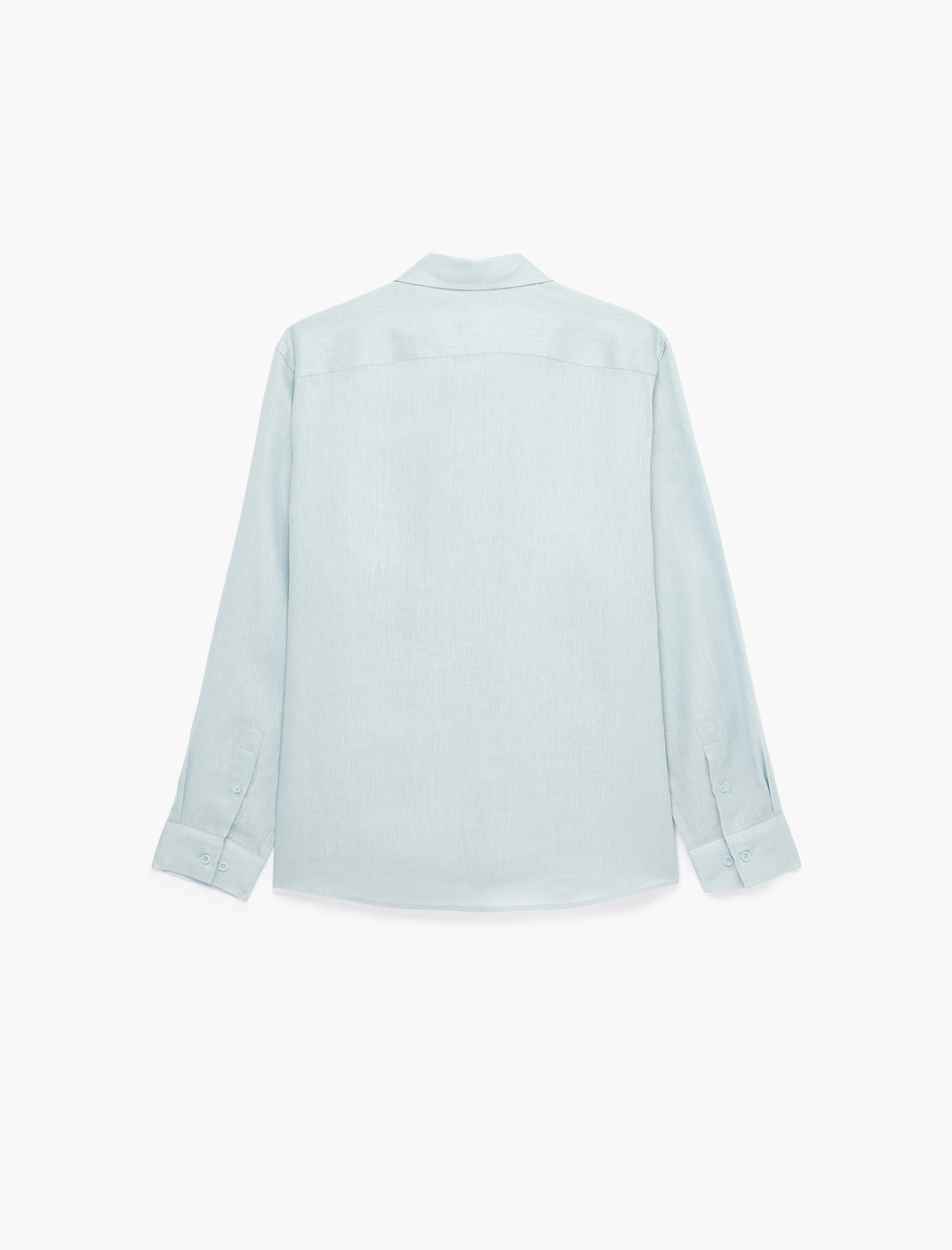   Regular Fit Düğmeli Yaka Uzun Kollu Keten Gömlek