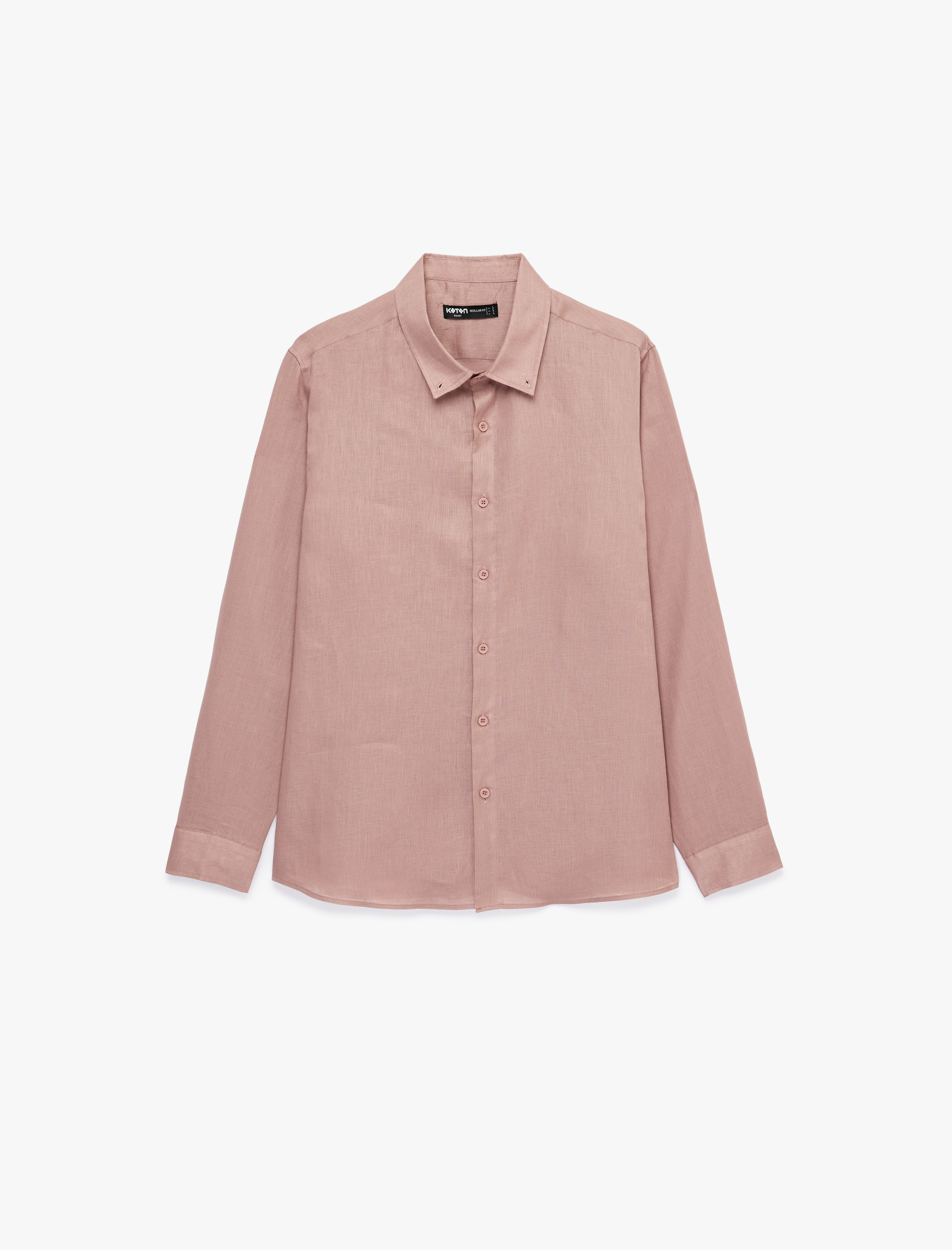   Regular Fit Düğmeli Yaka Uzun Kollu Keten Gömlek