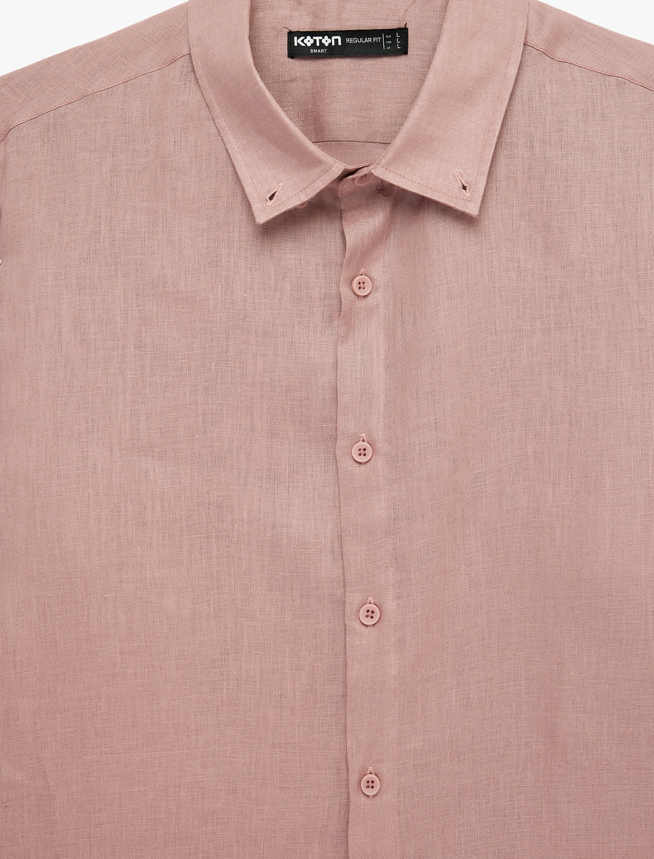   Regular Fit Düğmeli Yaka Uzun Kollu Keten Gömlek