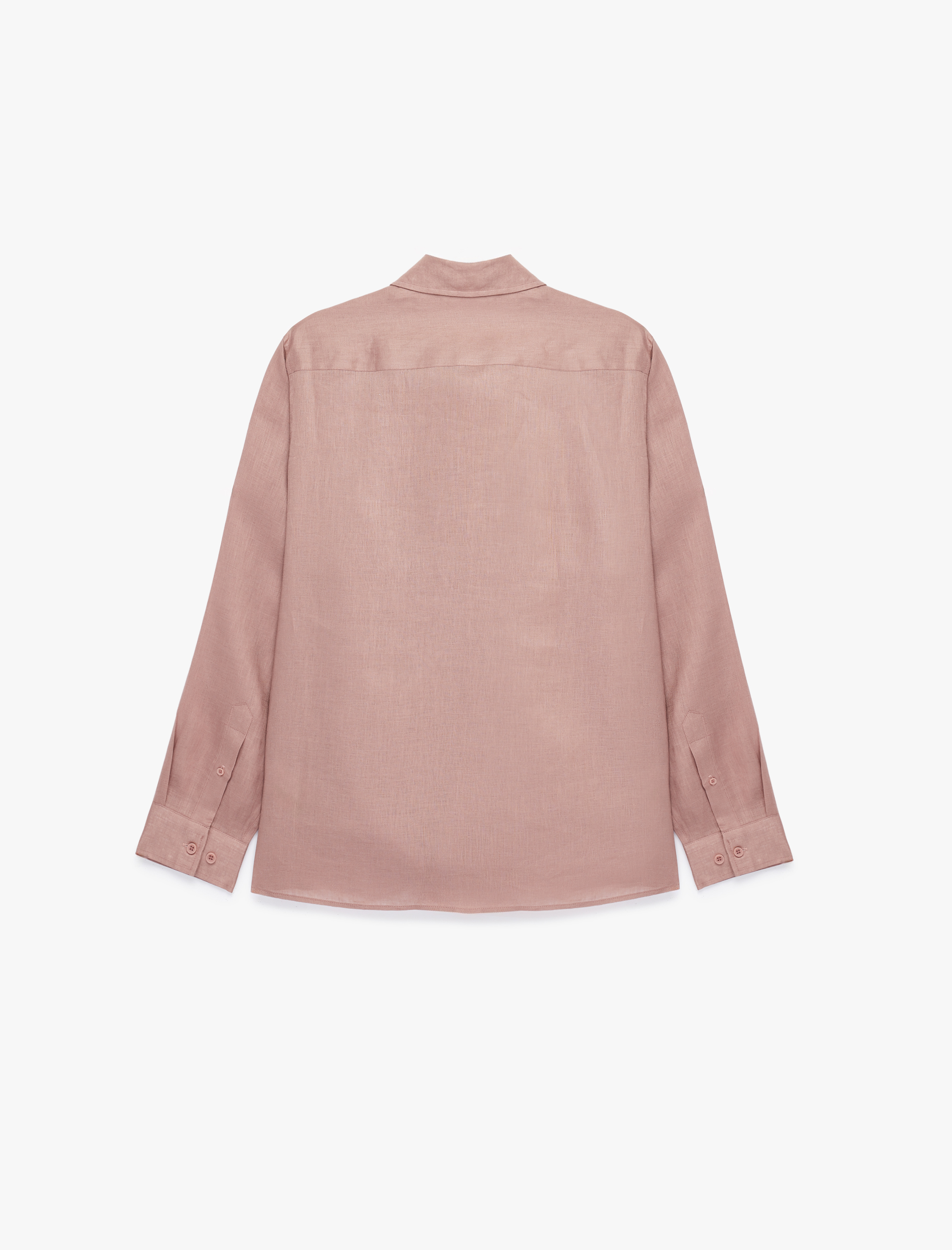   Regular Fit Düğmeli Yaka Uzun Kollu Keten Gömlek