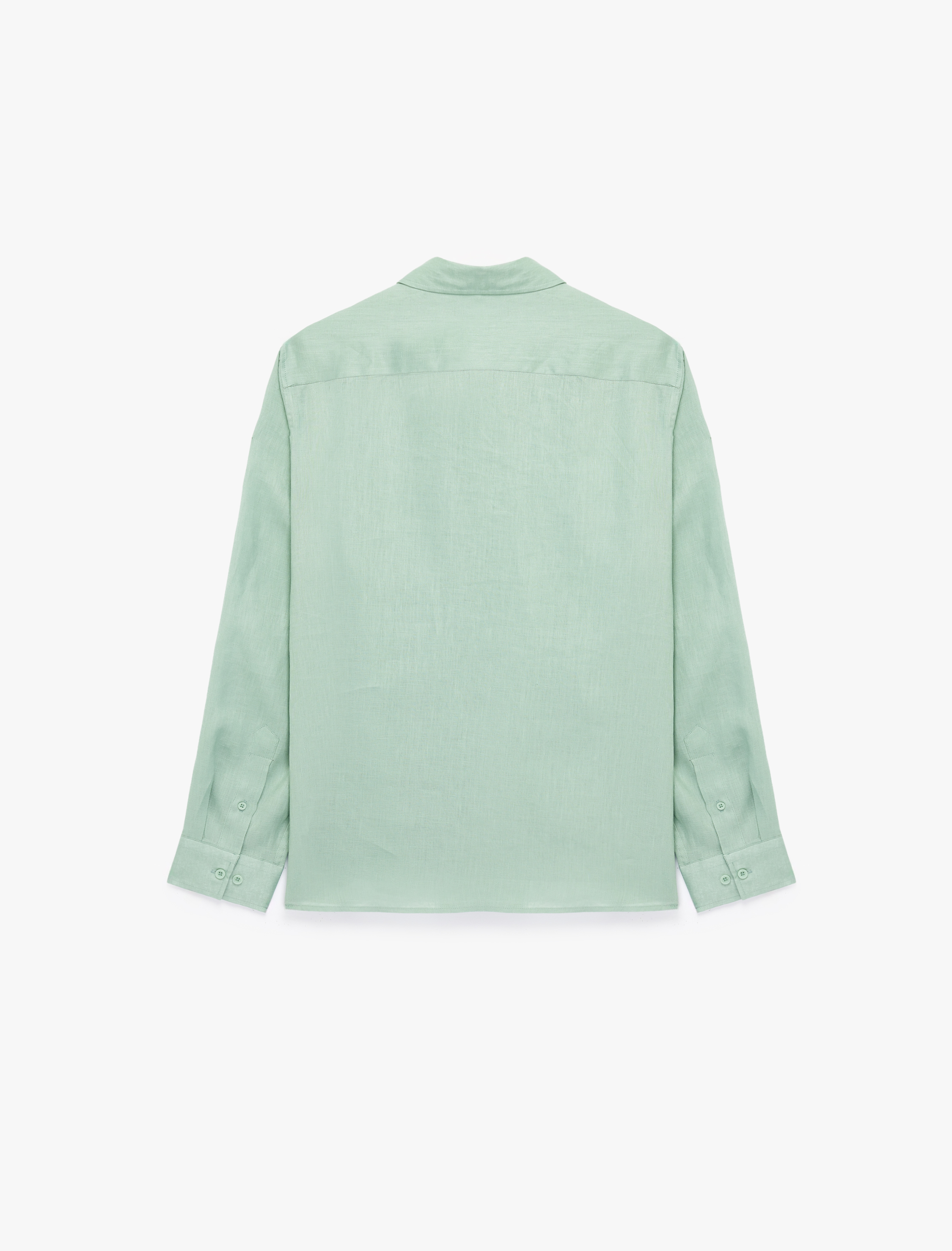   Regular Fit Düğmeli Yaka Uzun Kollu Keten Gömlek