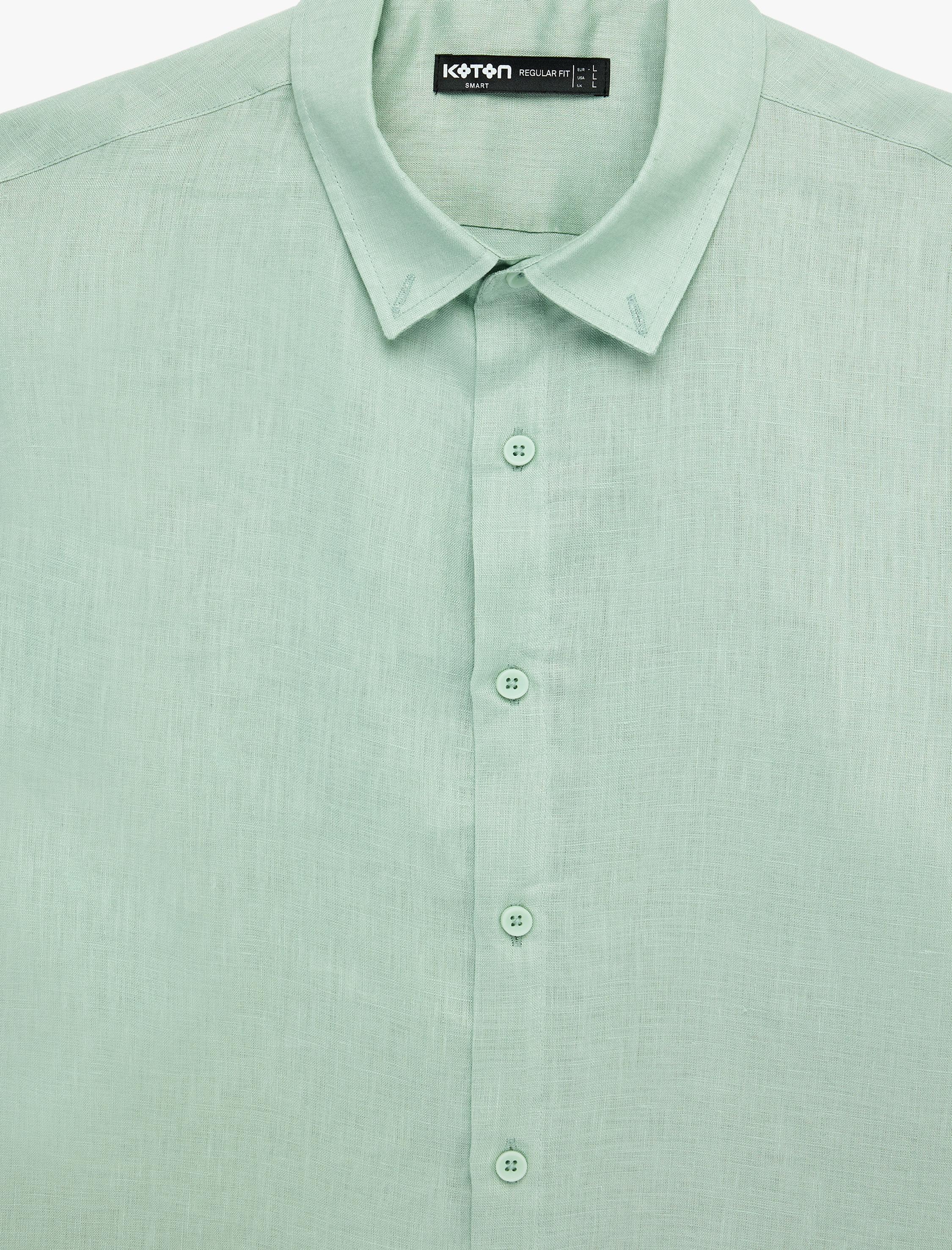   Regular Fit Düğmeli Yaka Uzun Kollu Keten Gömlek