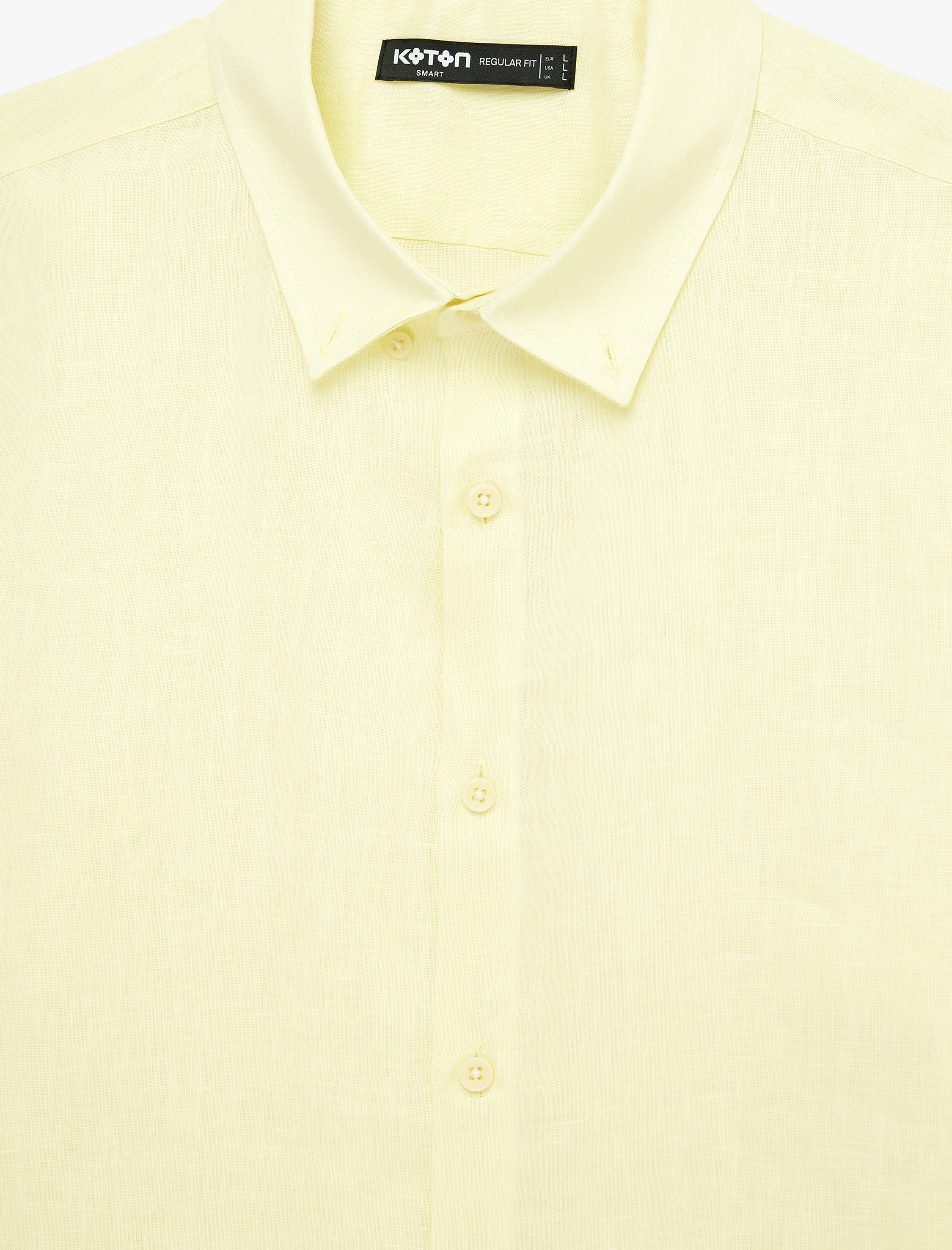   Regular Fit Düğmeli Yaka Uzun Kollu Keten Gömlek