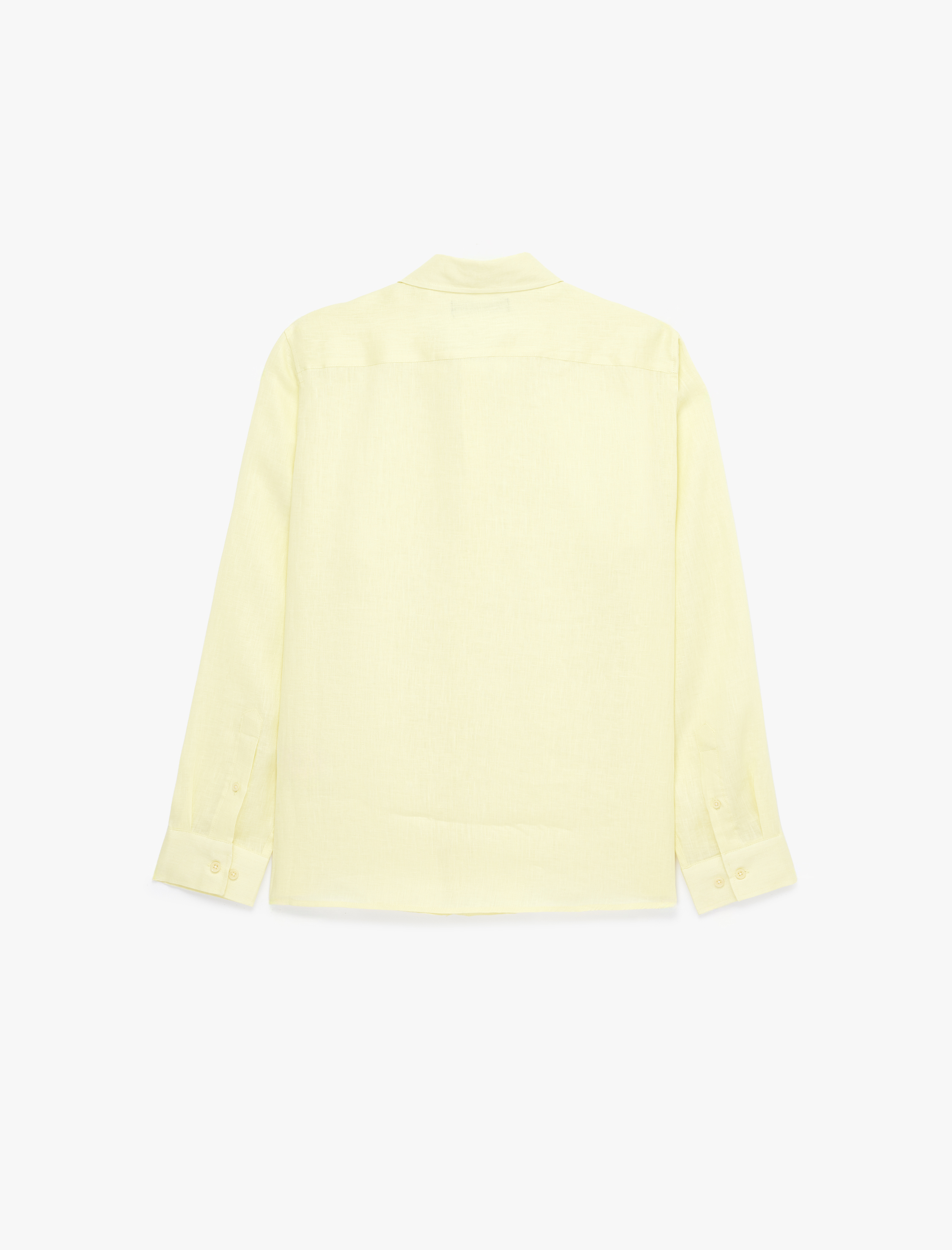   Regular Fit Düğmeli Yaka Uzun Kollu Keten Gömlek