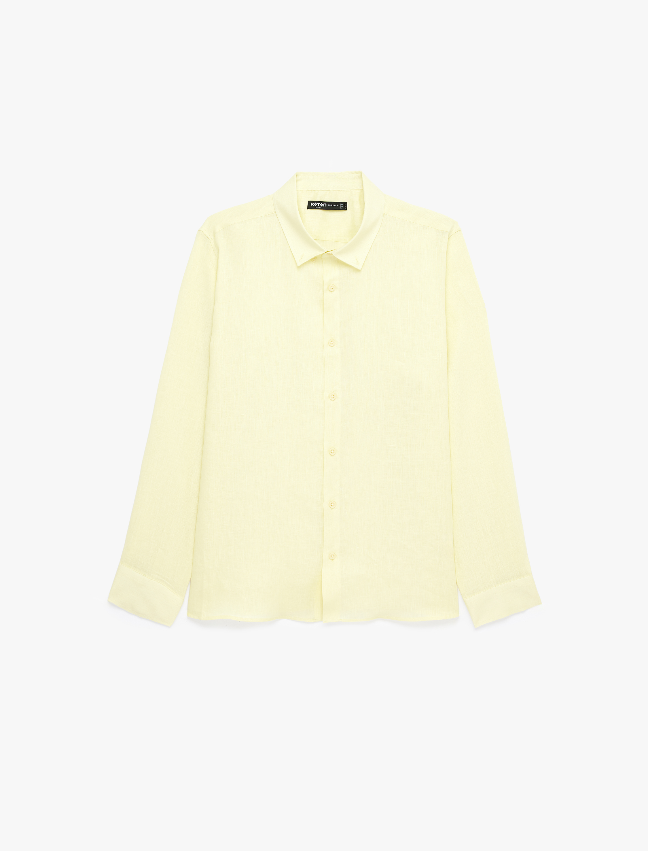   Regular Fit Düğmeli Yaka Uzun Kollu Keten Gömlek