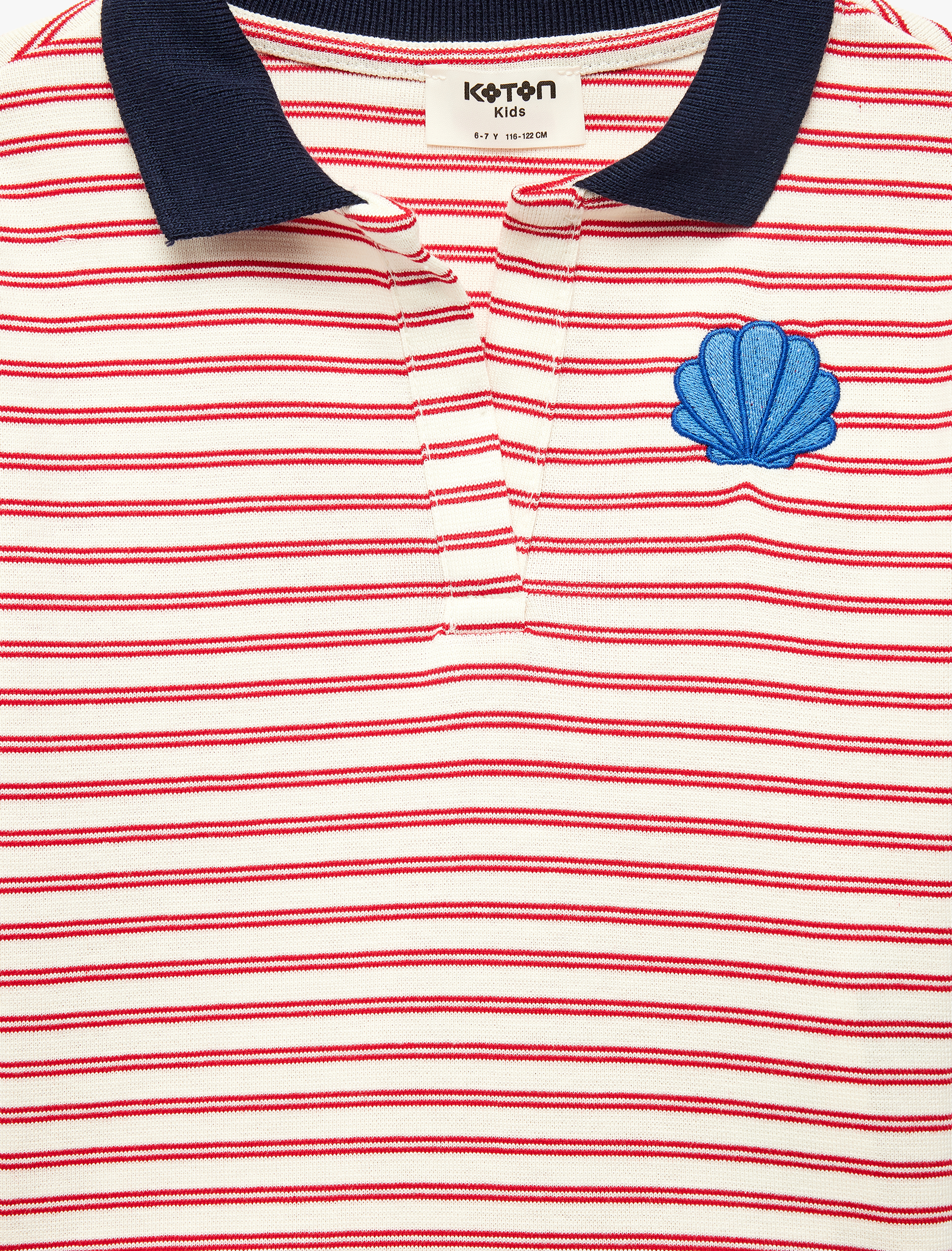  Kız Çocuk Nakış Detaylı Kısa Kollu Pamuklu Renk Kontrastlı Polo Yaka Crop Tişört