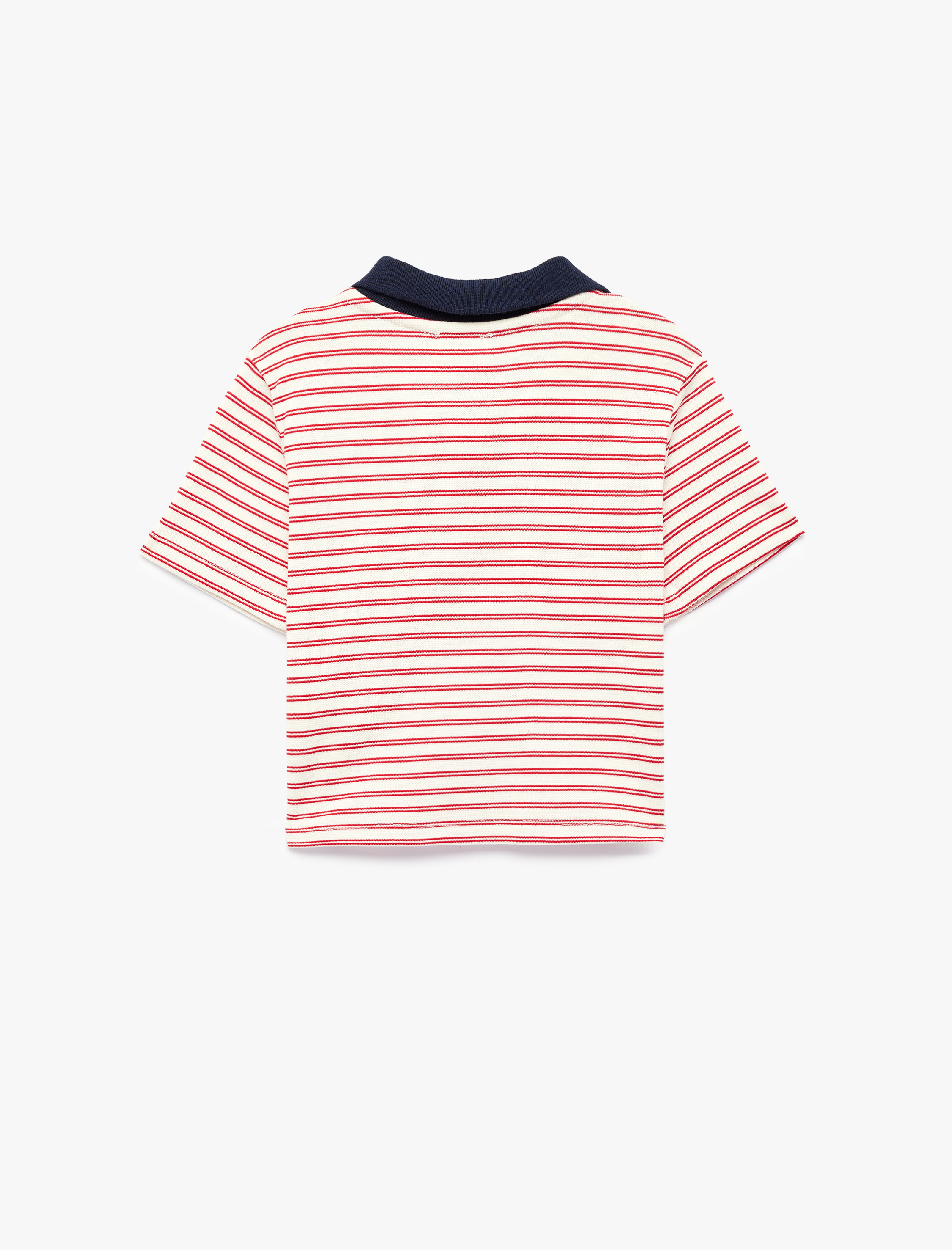  Kız Çocuk Nakış Detaylı Kısa Kollu Pamuklu Renk Kontrastlı Polo Yaka Crop Tişört