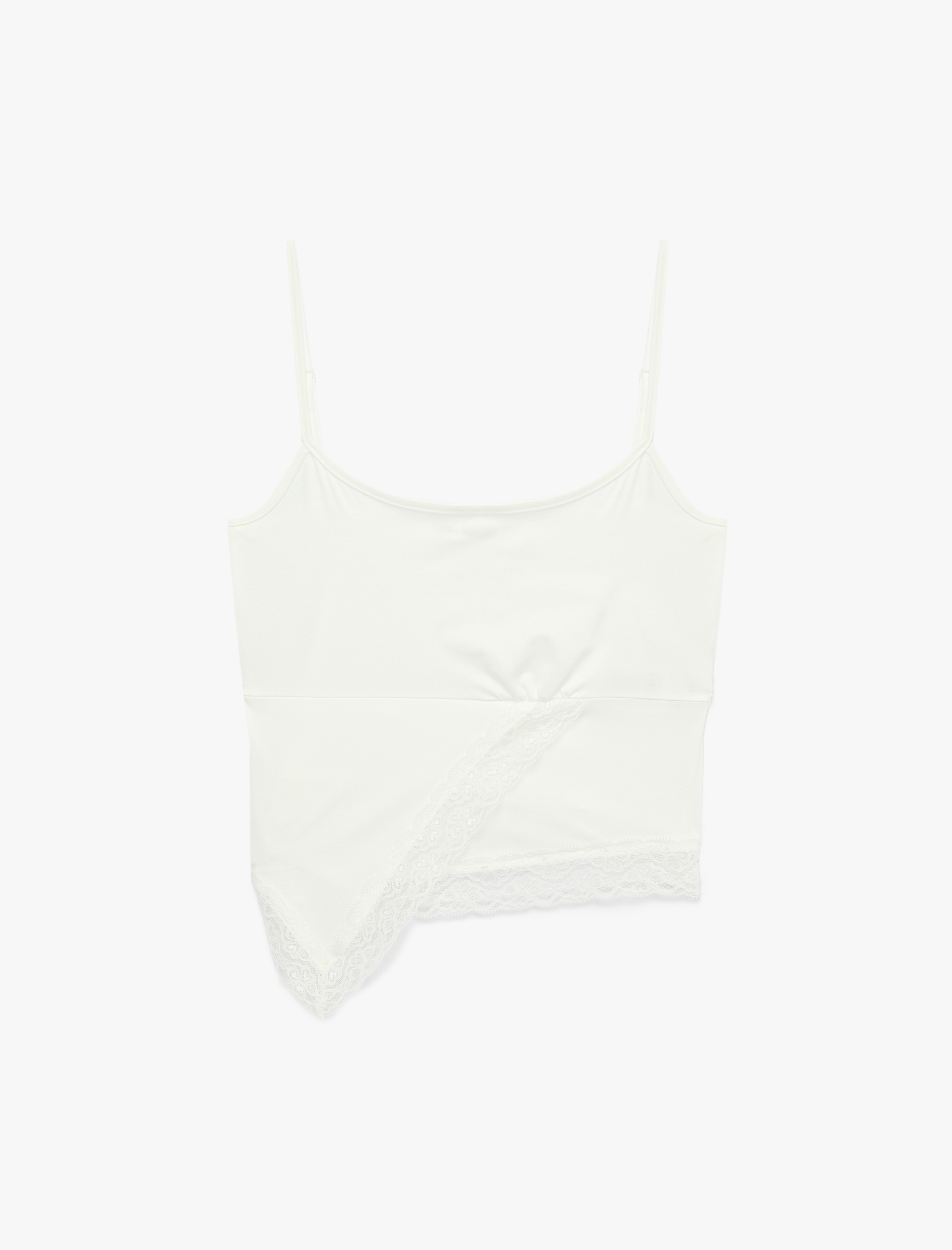   İp Askılı Dantel Detaylı Slim Fit Asimetrik Bluz