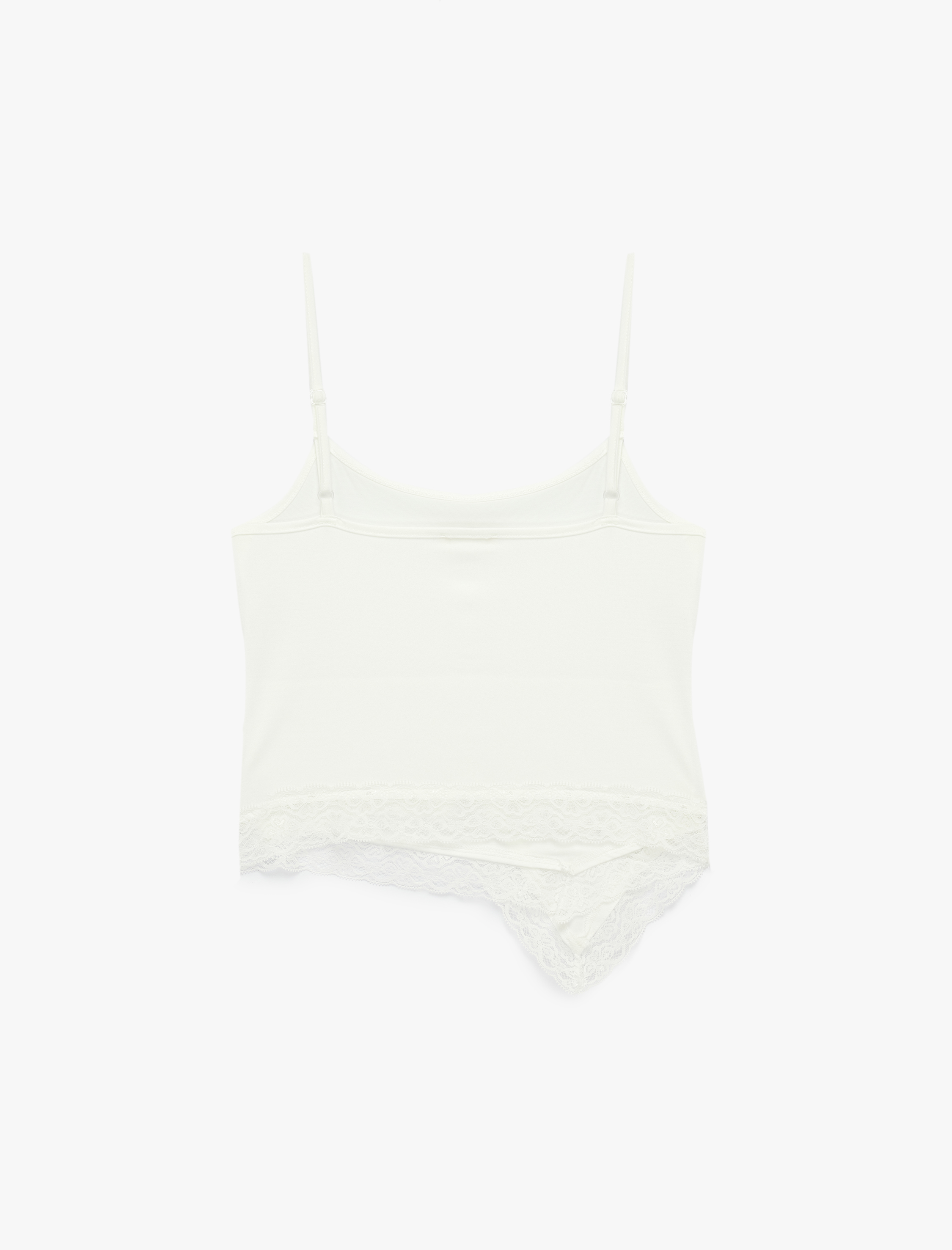   İp Askılı Dantel Detaylı Slim Fit Asimetrik Bluz