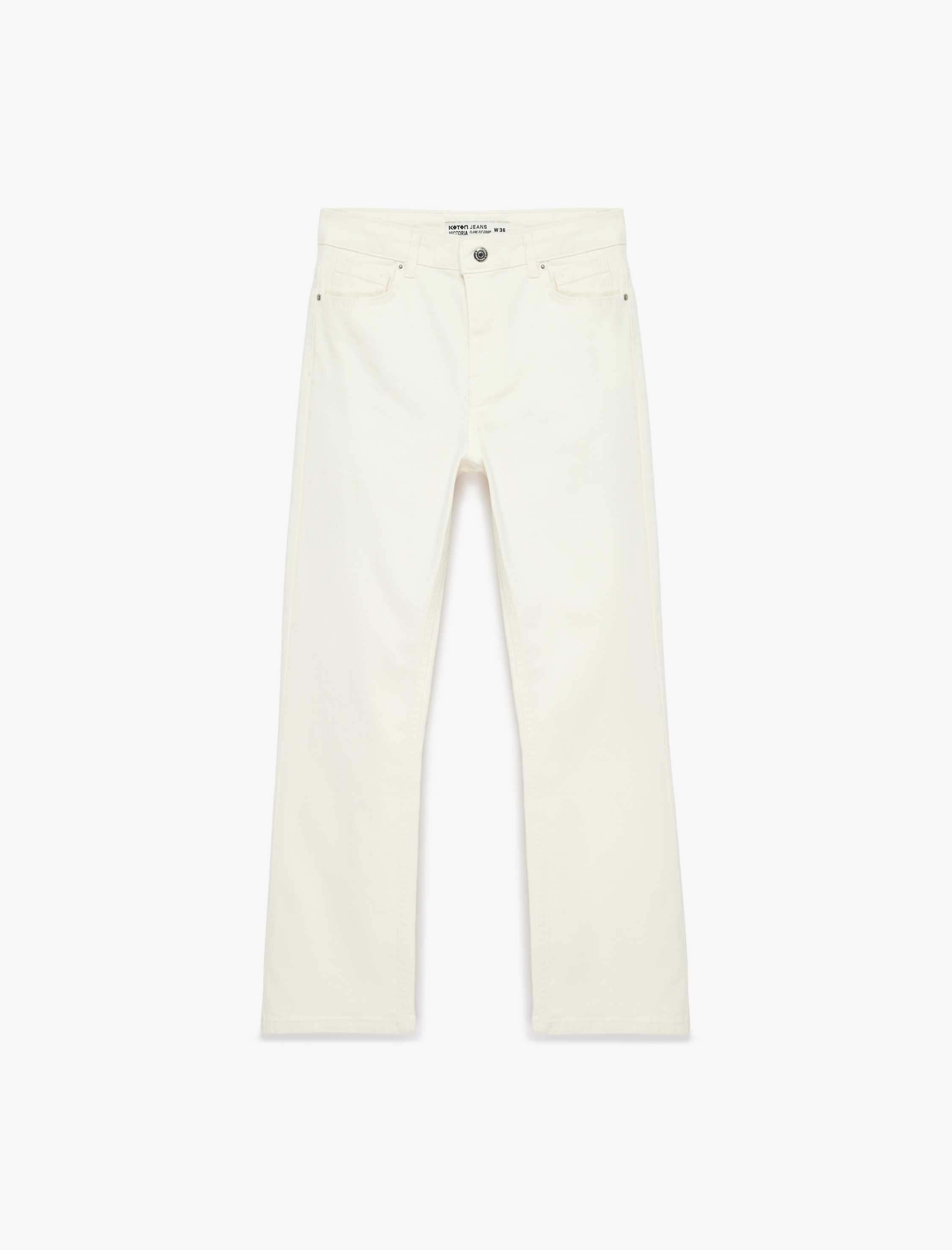   Normal Bel Dar Kalıp Pamuklu Düğmeli Kısa İspanyol Paça Pantolon -  Kick Flare Jeans