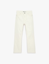 Normal Bel Dar Kalıp Pamuklu Düğmeli Kısa İspanyol Paça Pantolon -  Kick Flare Jeans