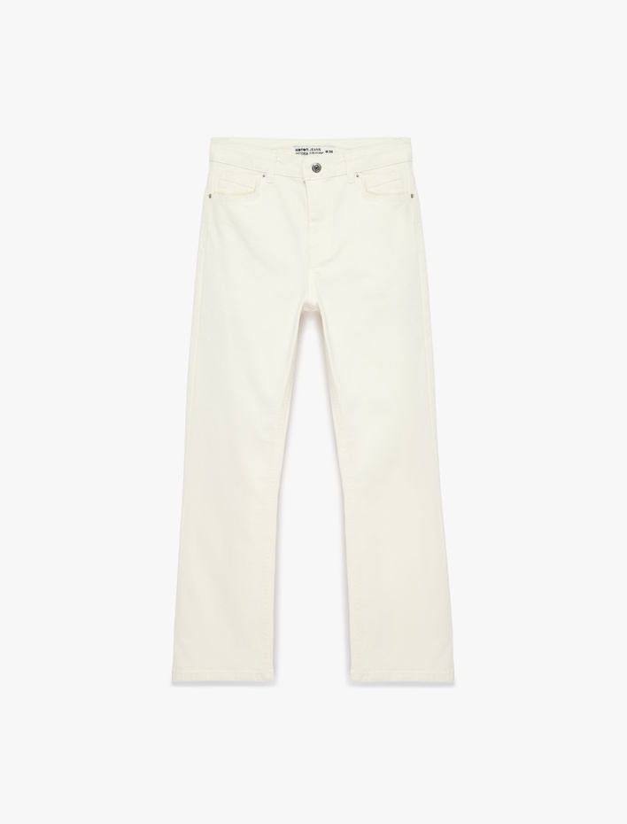  Normal Bel Dar Kalıp Pamuklu Düğmeli Kısa İspanyol Paça Pantolon -  Kick Flare Jeans