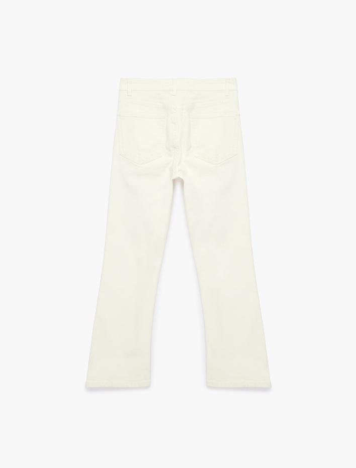  Normal Bel Dar Kalıp Pamuklu Düğmeli Kısa İspanyol Paça Pantolon -  Kick Flare Jeans