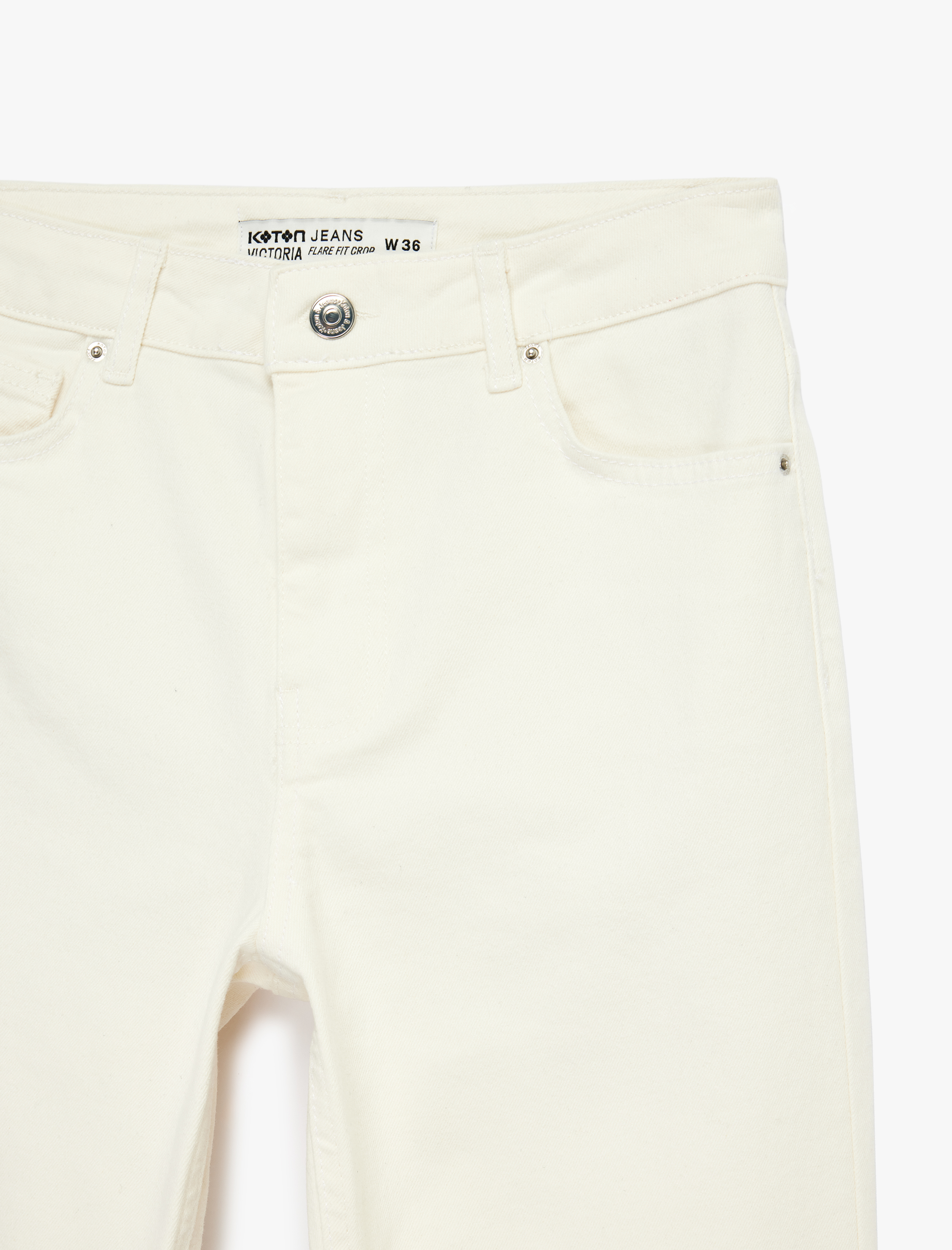   Normal Bel Dar Kalıp Pamuklu Düğmeli Kısa İspanyol Paça Pantolon -  Kick Flare Jeans