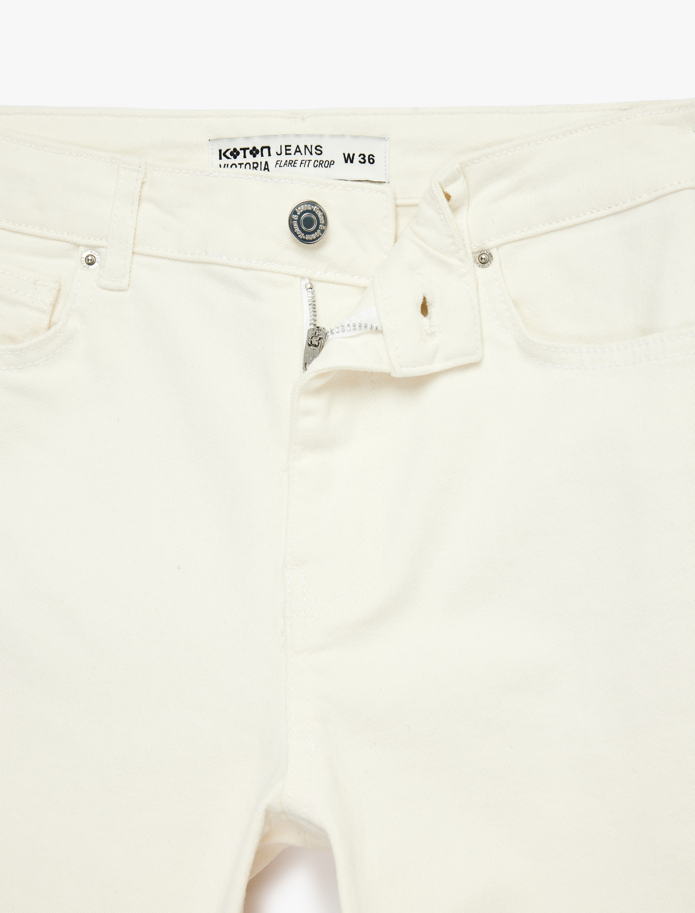   Normal Bel Dar Kalıp Pamuklu Düğmeli Kısa İspanyol Paça Pantolon -  Kick Flare Jeans