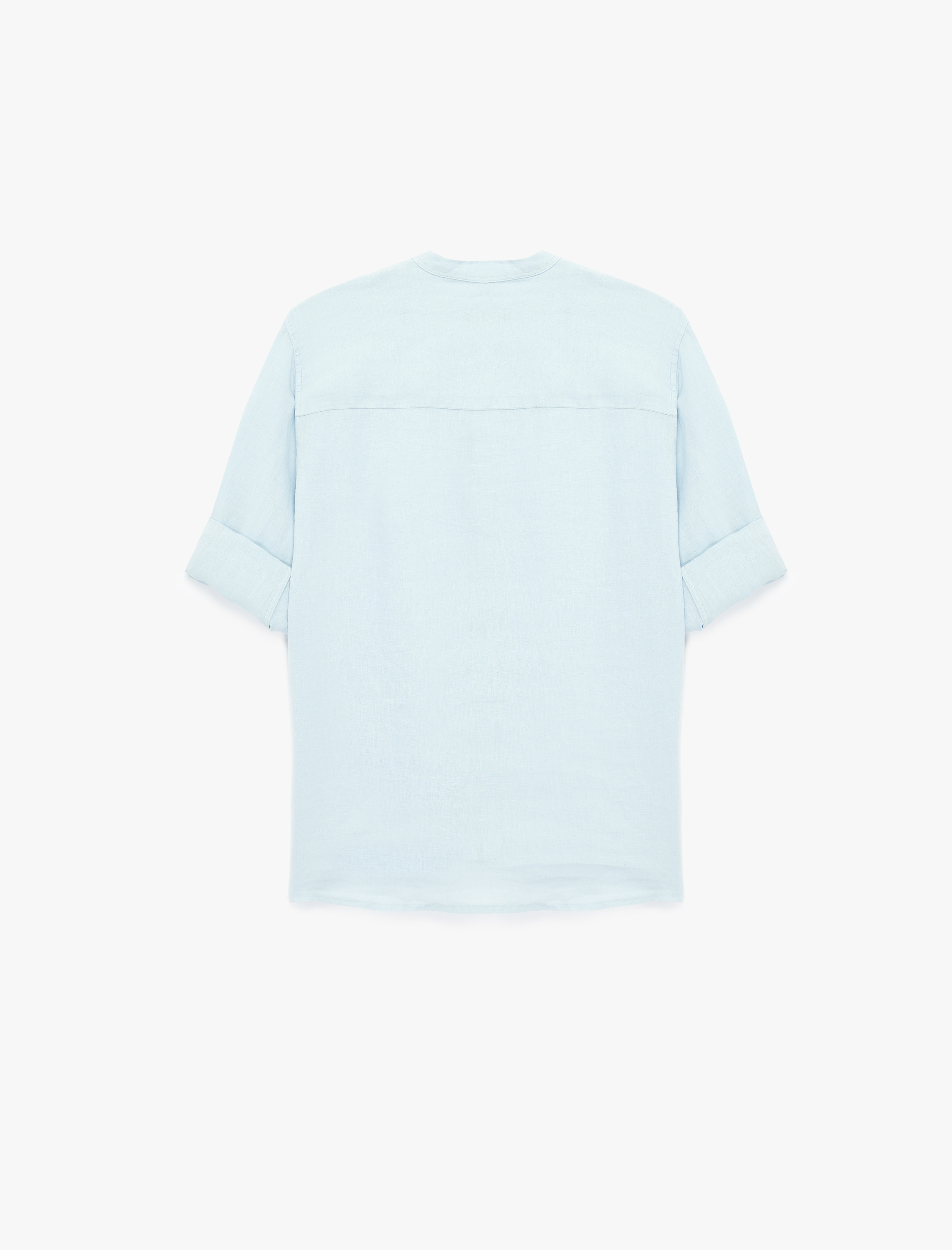   Regular Fit Uzun Kollu Düğmeli Hakim Yaka Keten Gömlek