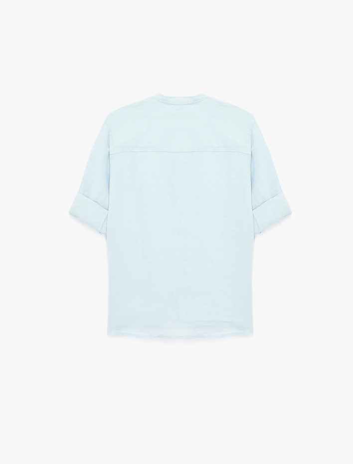  Regular Fit Uzun Kollu Düğmeli Hakim Yaka Keten Gömlek