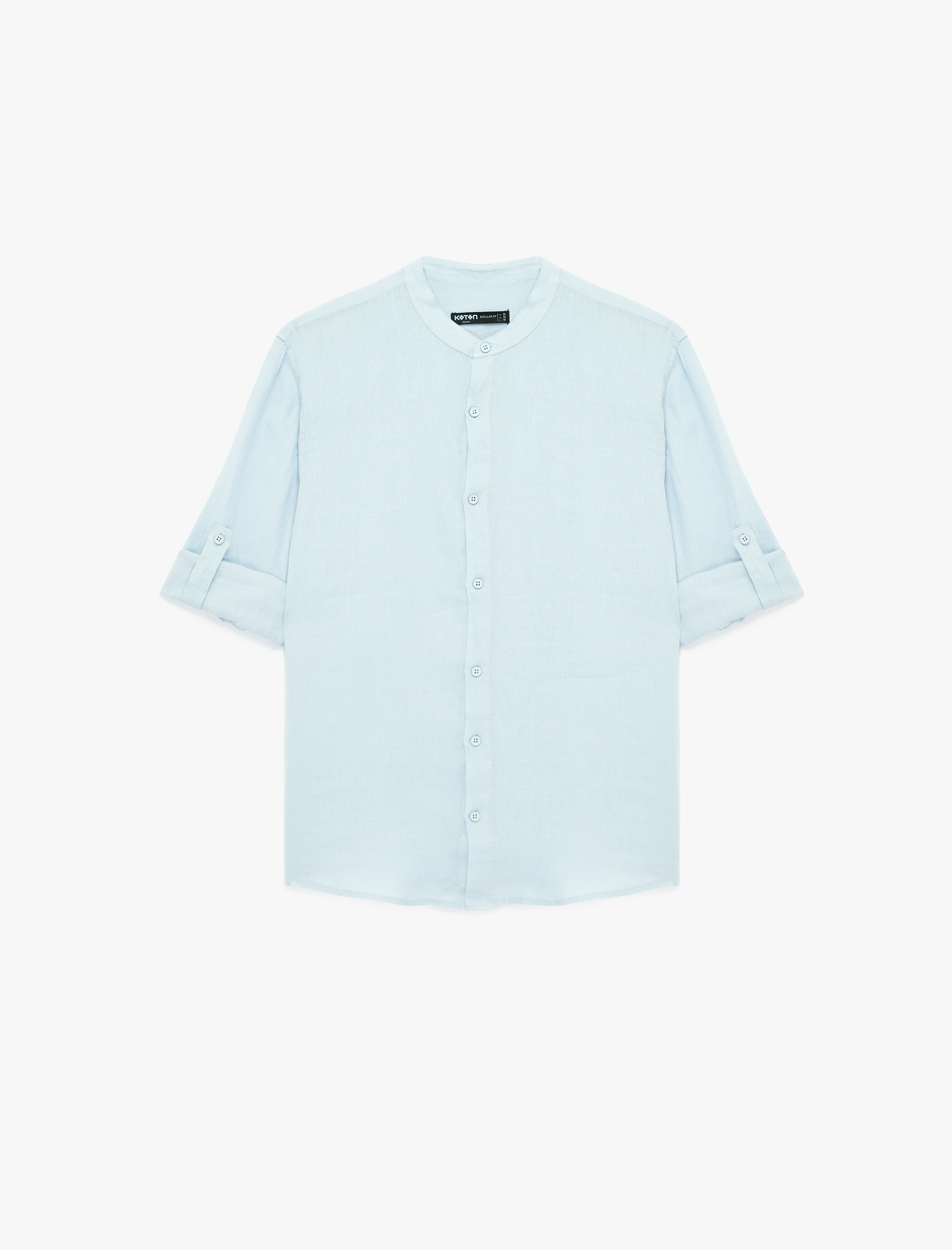   Regular Fit Uzun Kollu Düğmeli Hakim Yaka Keten Gömlek