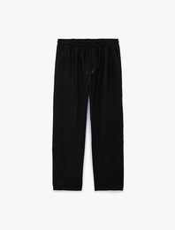 Viskon Cep Detaylı Duble Paça Beli Bağcıklı Pantolon