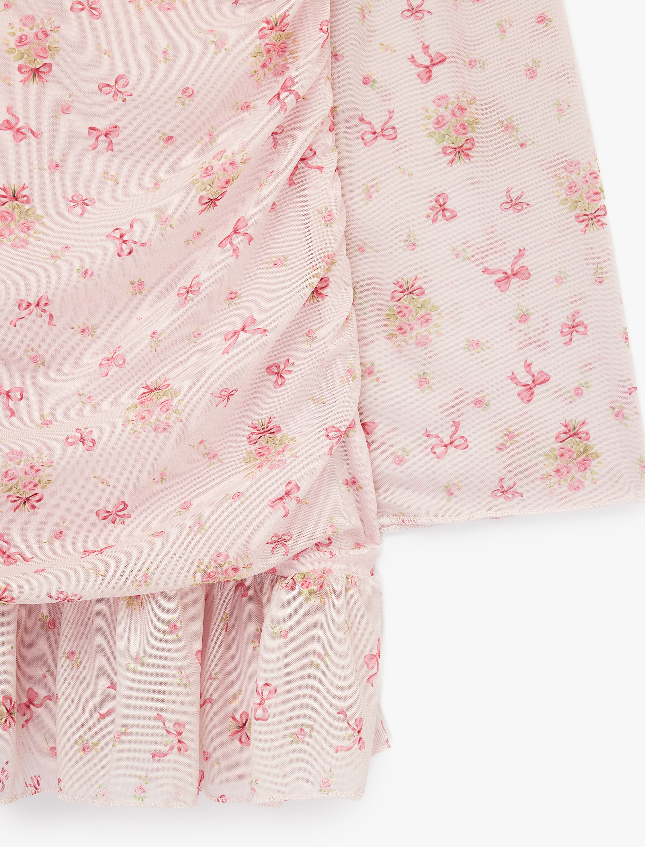  Kız Çocuk Drapeli Slim Fit Uzun Kollu Desenli Bisiklet Yaka Tül Elbise