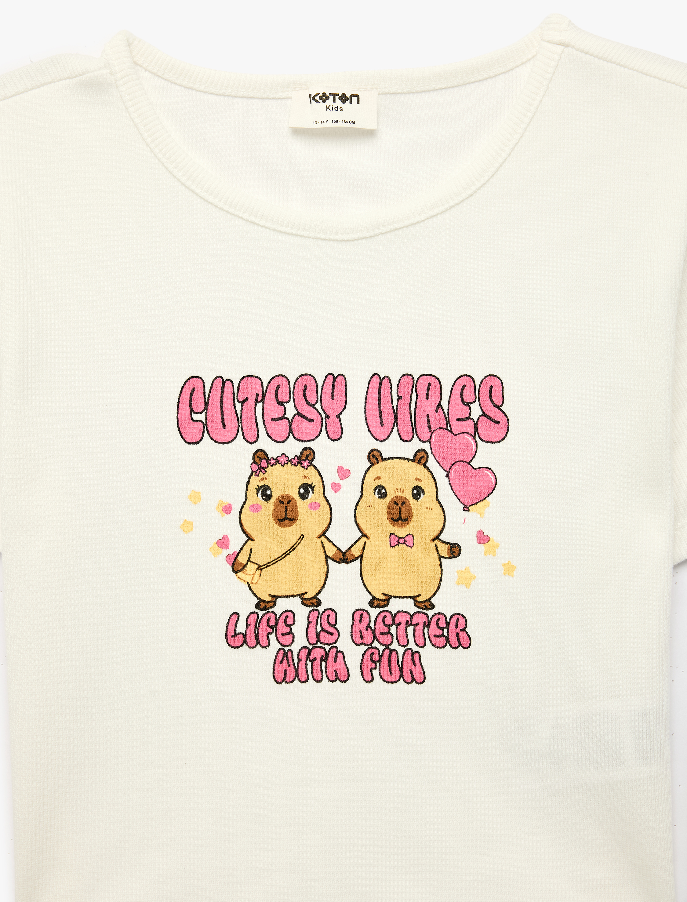  Kız Çocuk Kısa Kollu Slim Fit Bisiklet Yaka Pamuklu Crop Baskılı Tişört