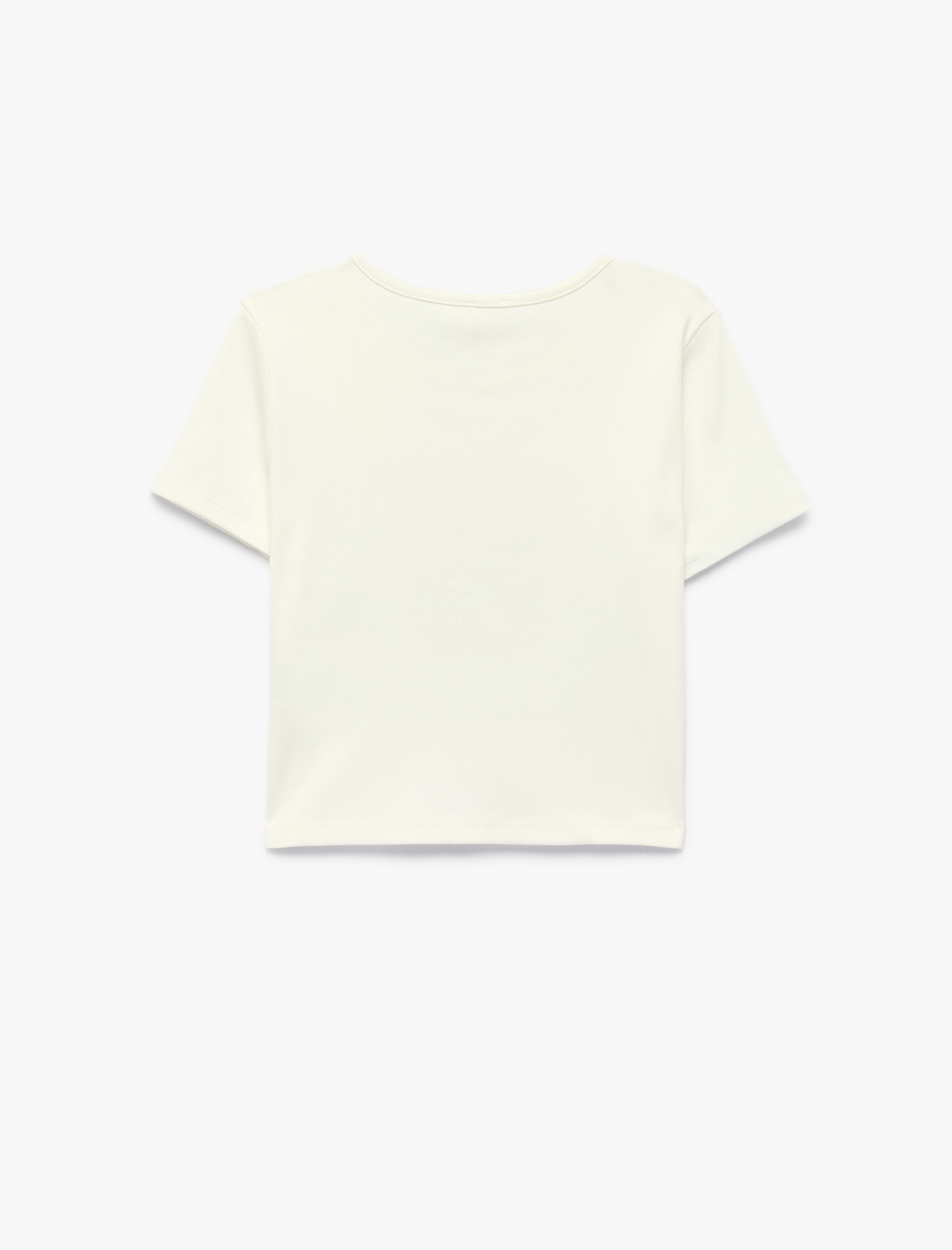  Kız Çocuk Kısa Kollu Slim Fit Bisiklet Yaka Pamuklu Crop Baskılı Tişört