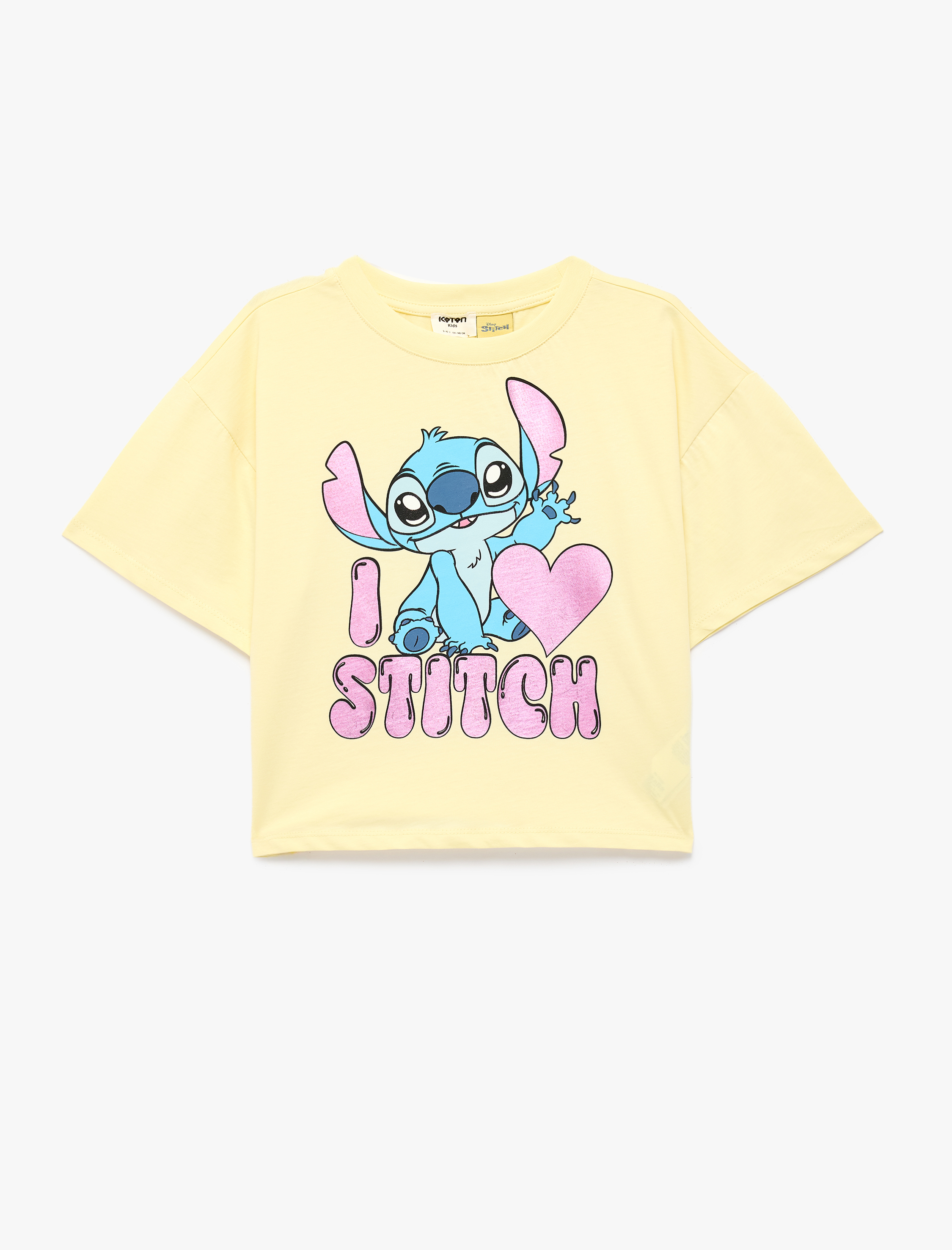  Kız Çocuk Kısa Kollu Bisiklet Yaka Pamuklu Lisanslı Stitch Baskılı Tişört