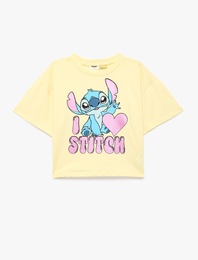 Kısa Kollu Bisiklet Yaka Pamuklu Lisanslı Stitch Baskılı Tişört