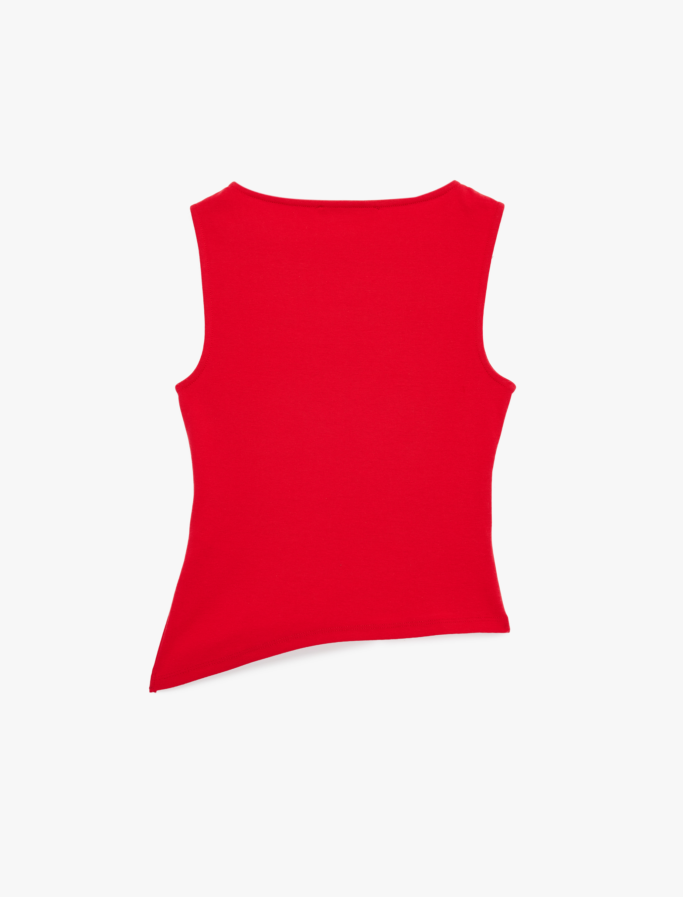   Slim Fit Asimetrik Kesim Kolsuz Kayık Yaka Bluz