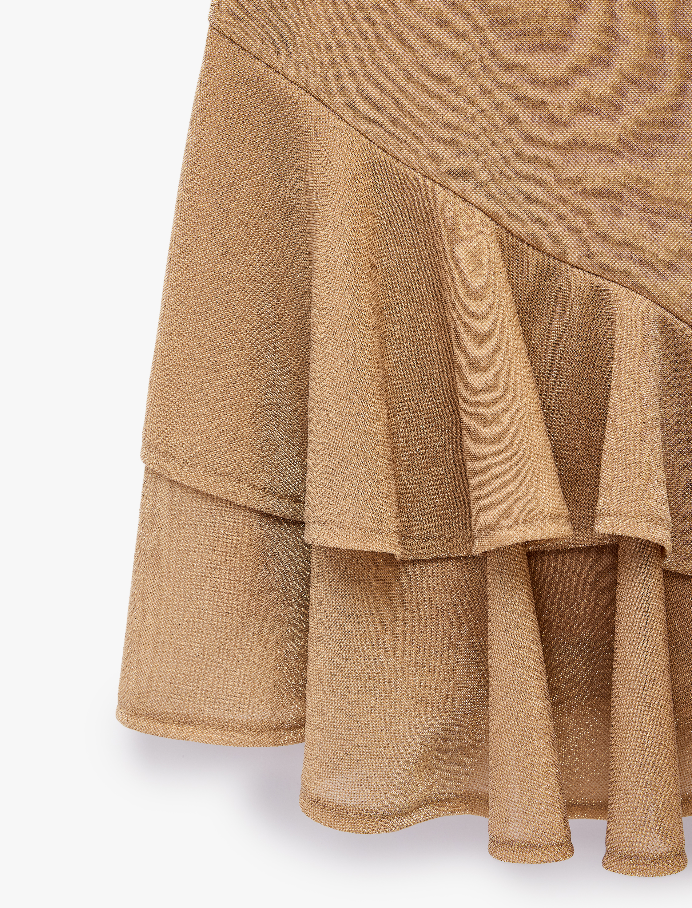   Halter Yaka Kolsuz Volanlı Katlı Metalik Mini Abiye Elbise