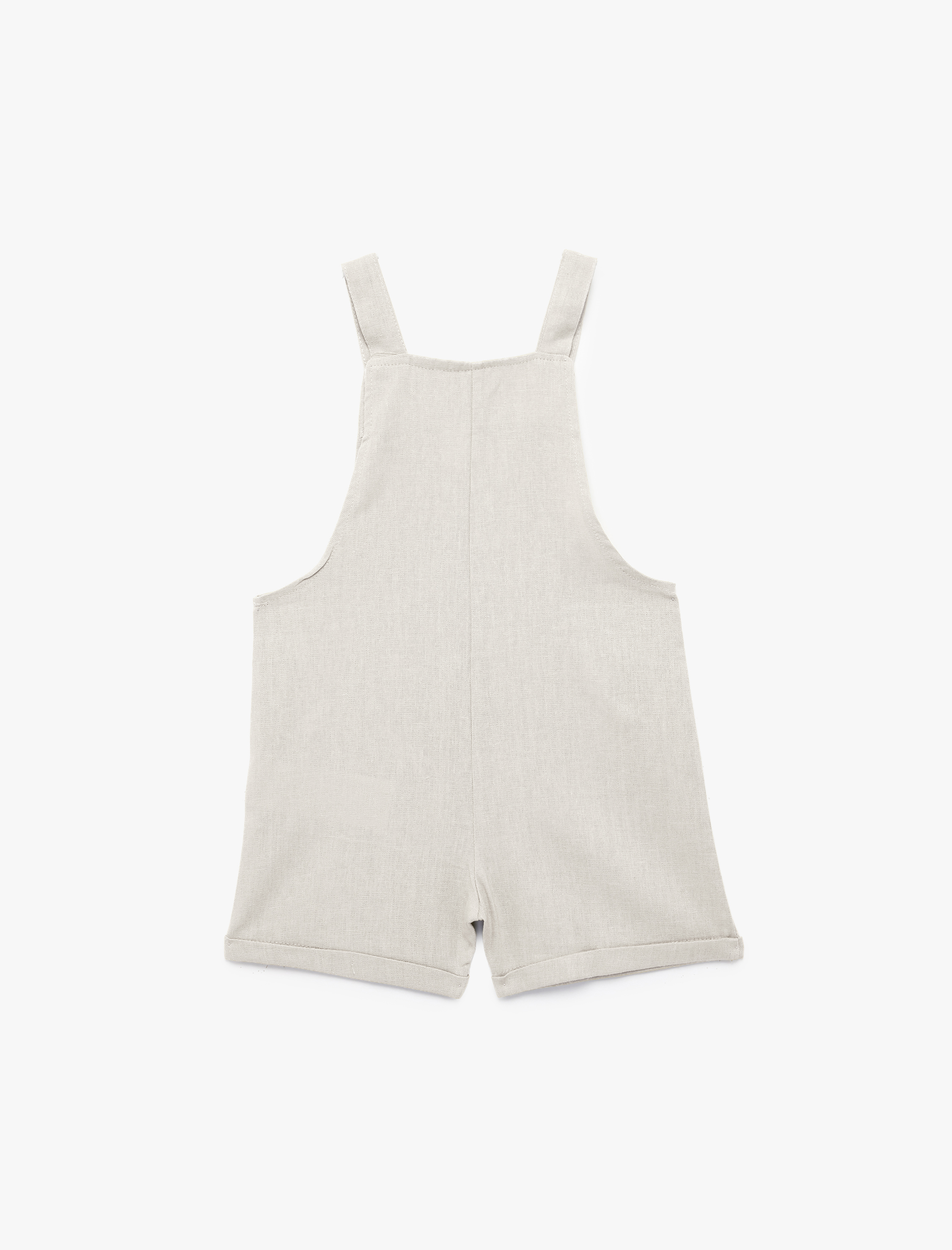  Erkek Bebek Askılı Kanguru Cepli Düğmeli Keten Viskon Karışımlı Kare Yaka Tulum