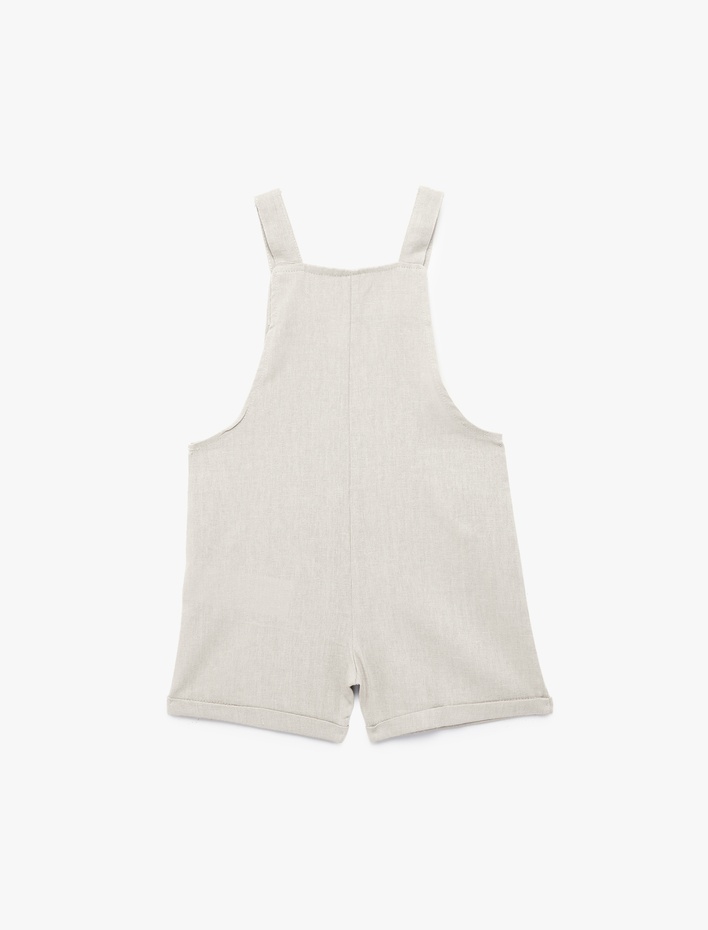 Erkek Bebek Askılı Kanguru Cepli Düğmeli Keten Viskon Karışımlı Kare Yaka Tulum