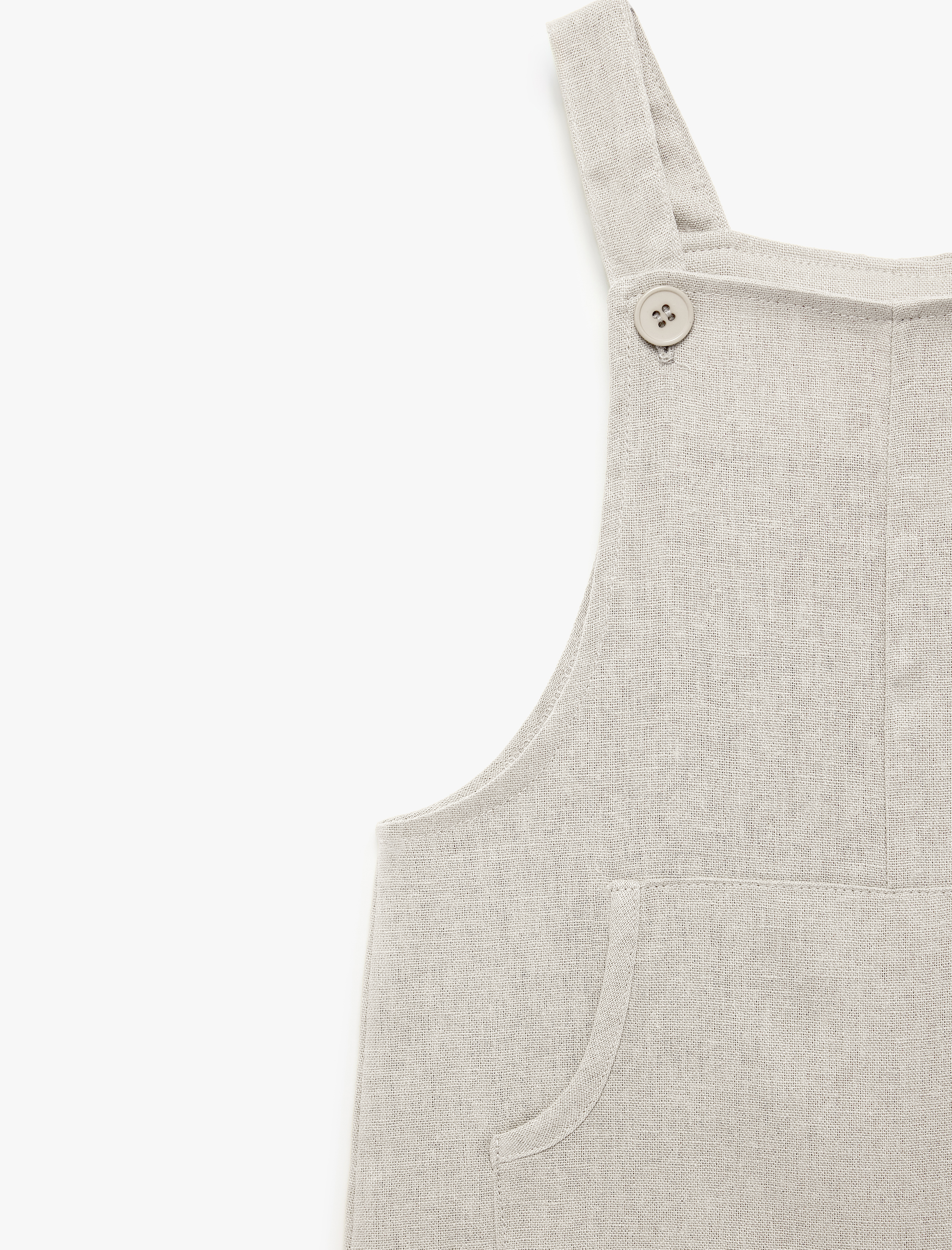  Erkek Bebek Askılı Kanguru Cepli Düğmeli Keten Viskon Karışımlı Kare Yaka Tulum