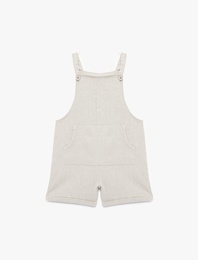 Askılı Kanguru Cepli Düğmeli Keten Viskon Karışımlı Kare Yaka Tulum