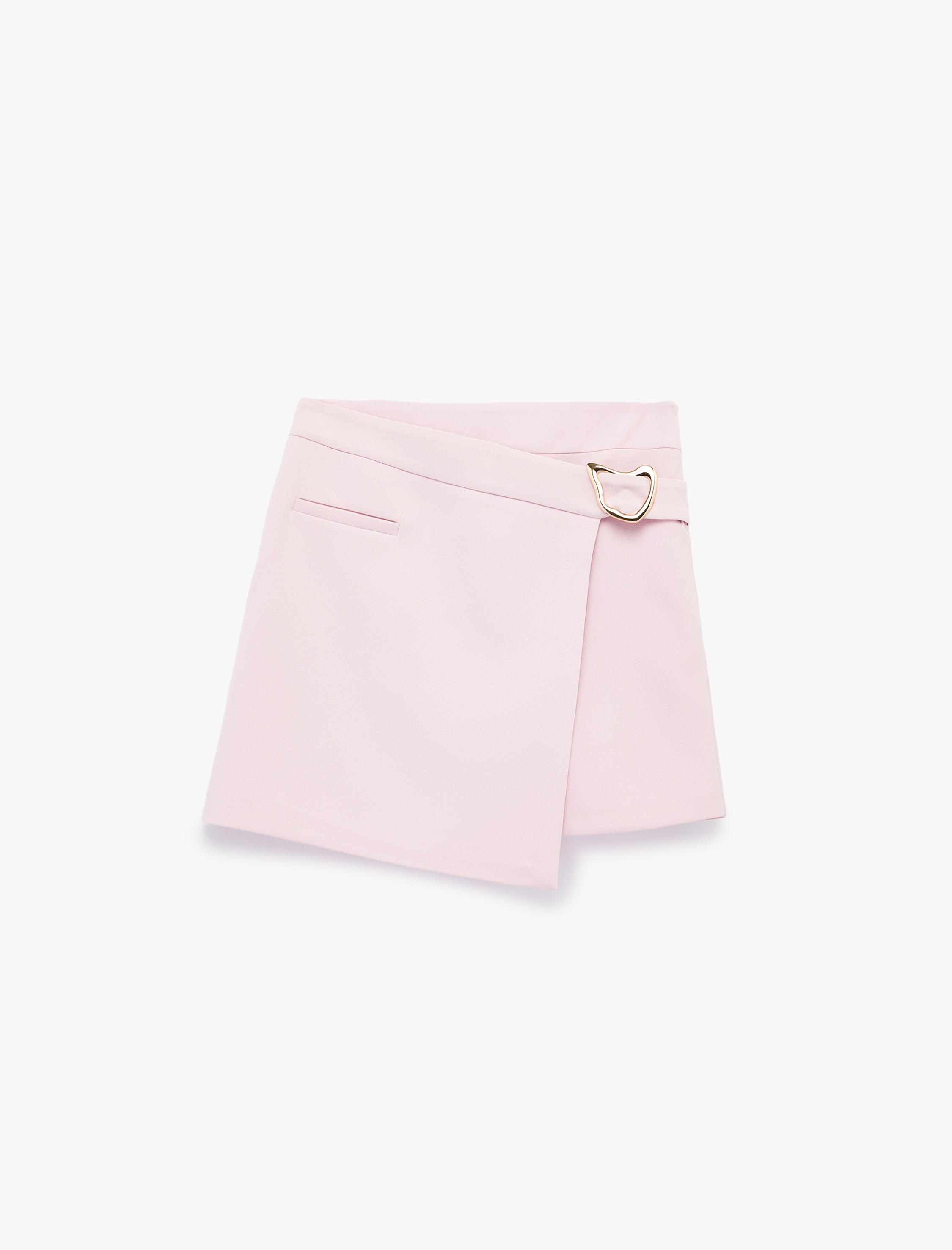   Asimetrik Kesim Cep Detaylı Metal Aksesuarlı Mini Şort Etek