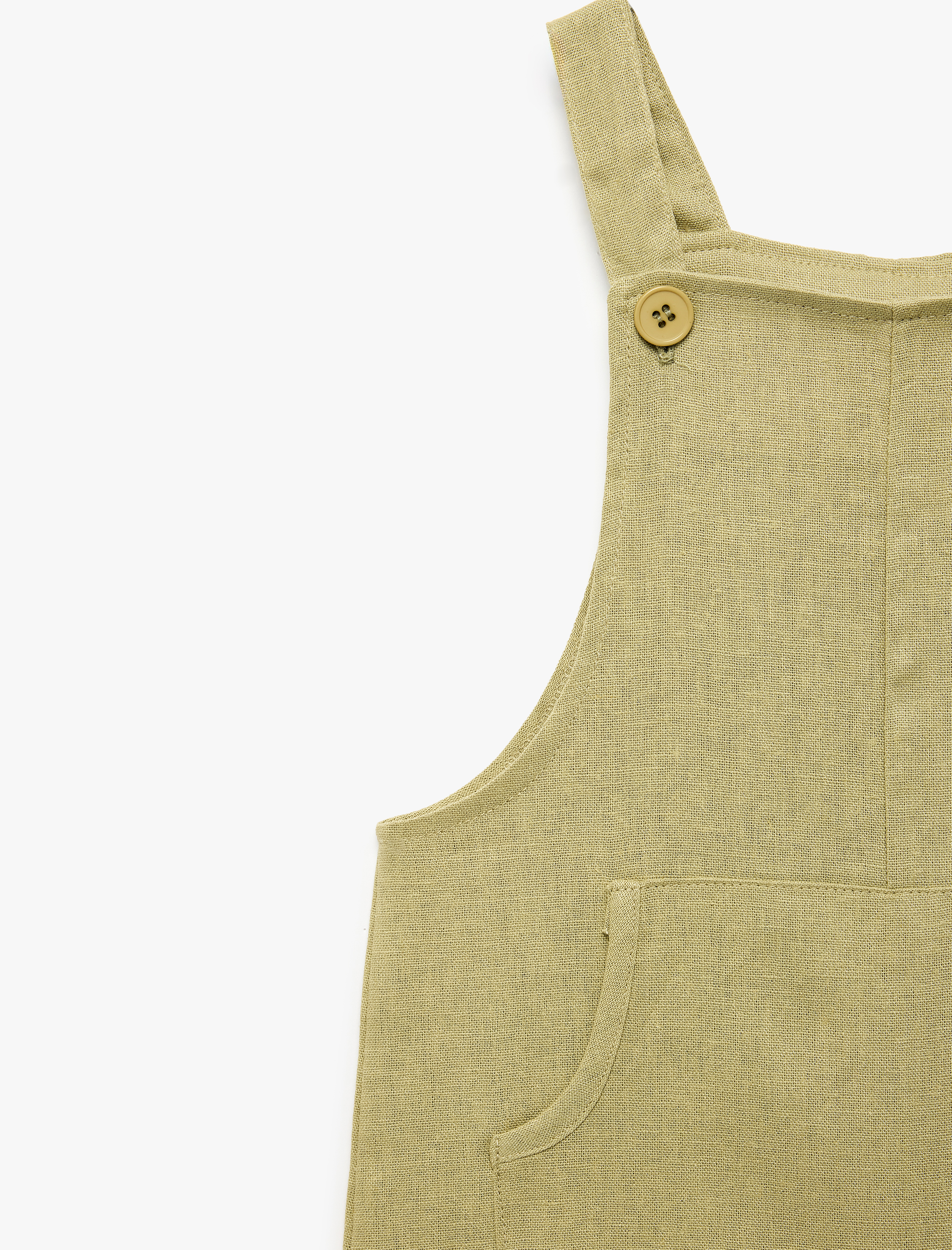  Erkek Bebek Askılı Kanguru Cepli Düğmeli Keten Viskon Karışımlı Kare Yaka Tulum