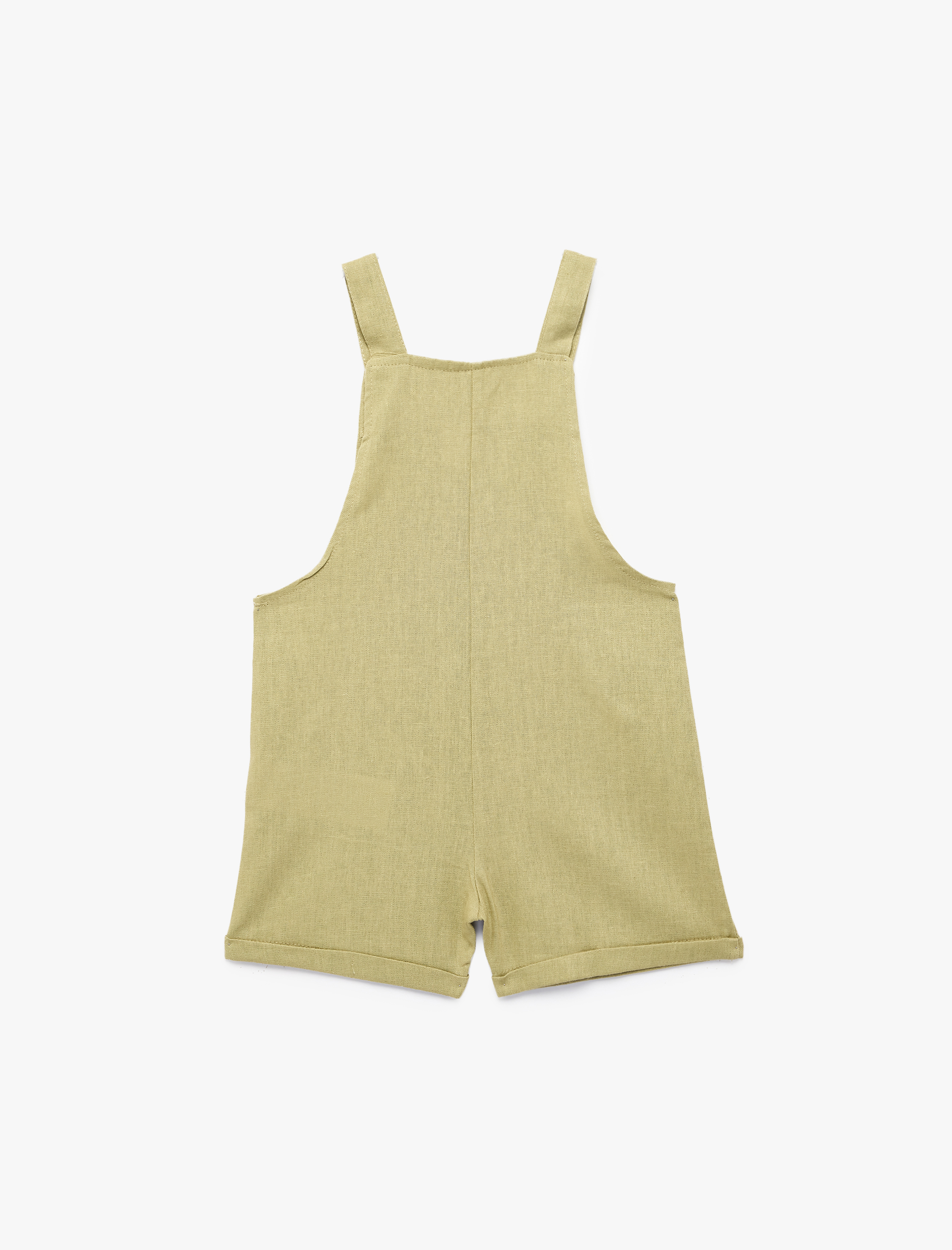  Erkek Bebek Askılı Kanguru Cepli Düğmeli Keten Viskon Karışımlı Kare Yaka Tulum