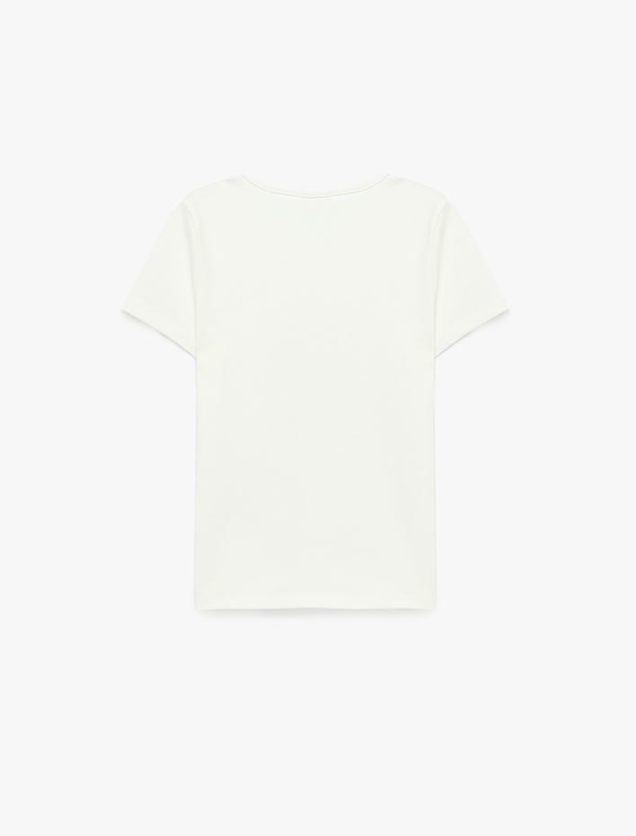  Leopar Nakış Detaylı Slim Fit Kısa Kollu Pamuklu Tişört