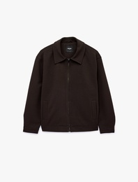 Regular Fit Uzun Kollu Cepli Gömlek Yaka Fermuarlı Ceket