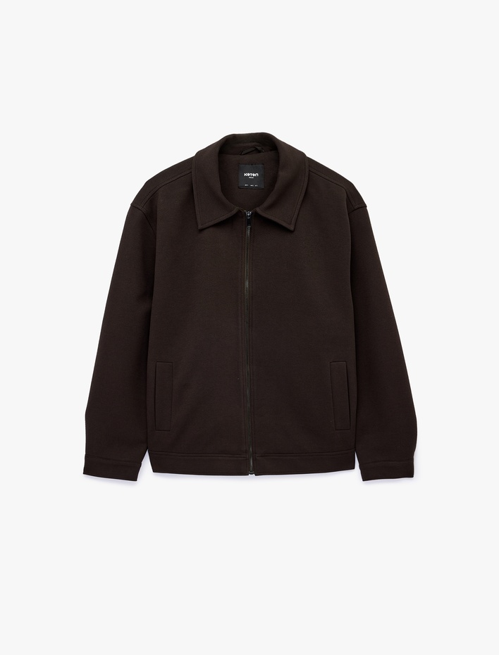  Regular Fit Uzun Kollu Cepli Gömlek Yaka Fermuarlı Ceket