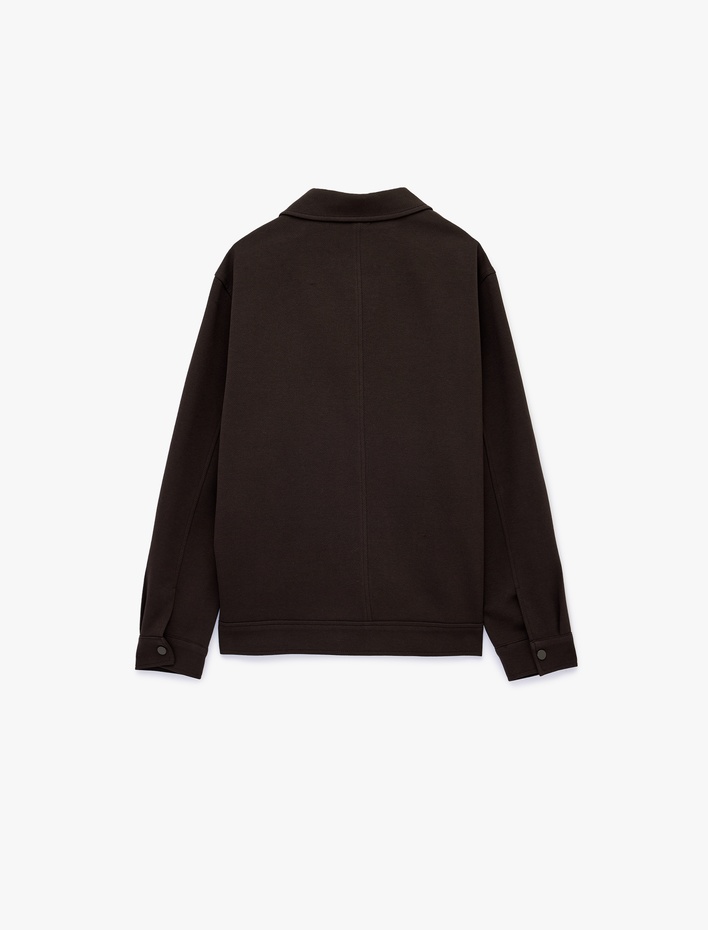  Regular Fit Uzun Kollu Cepli Gömlek Yaka Fermuarlı Ceket