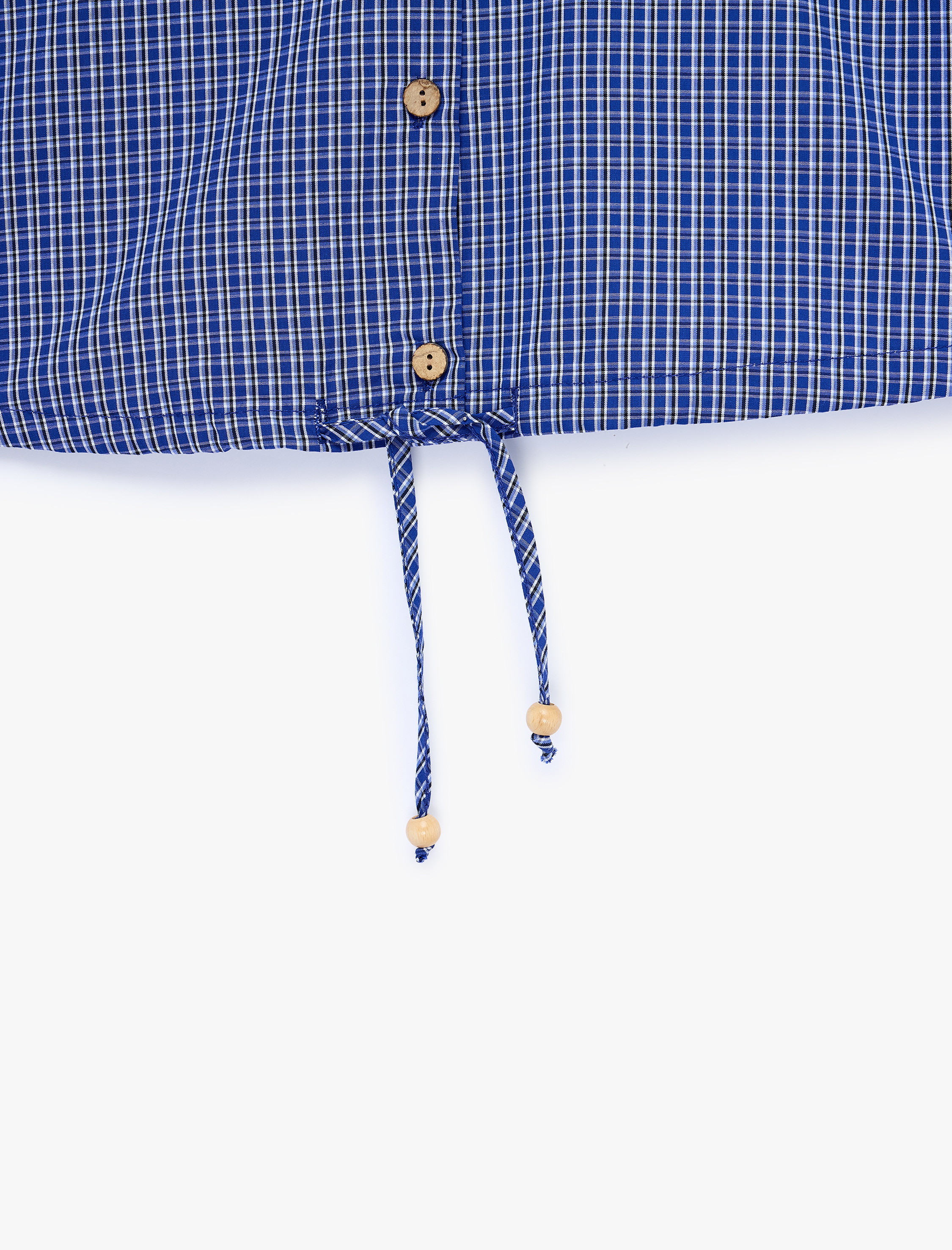   Pamuklu Düğmeli Beli Bağlama Detaylı Kısa Kollu Oversize Kareli Crop Gömlek