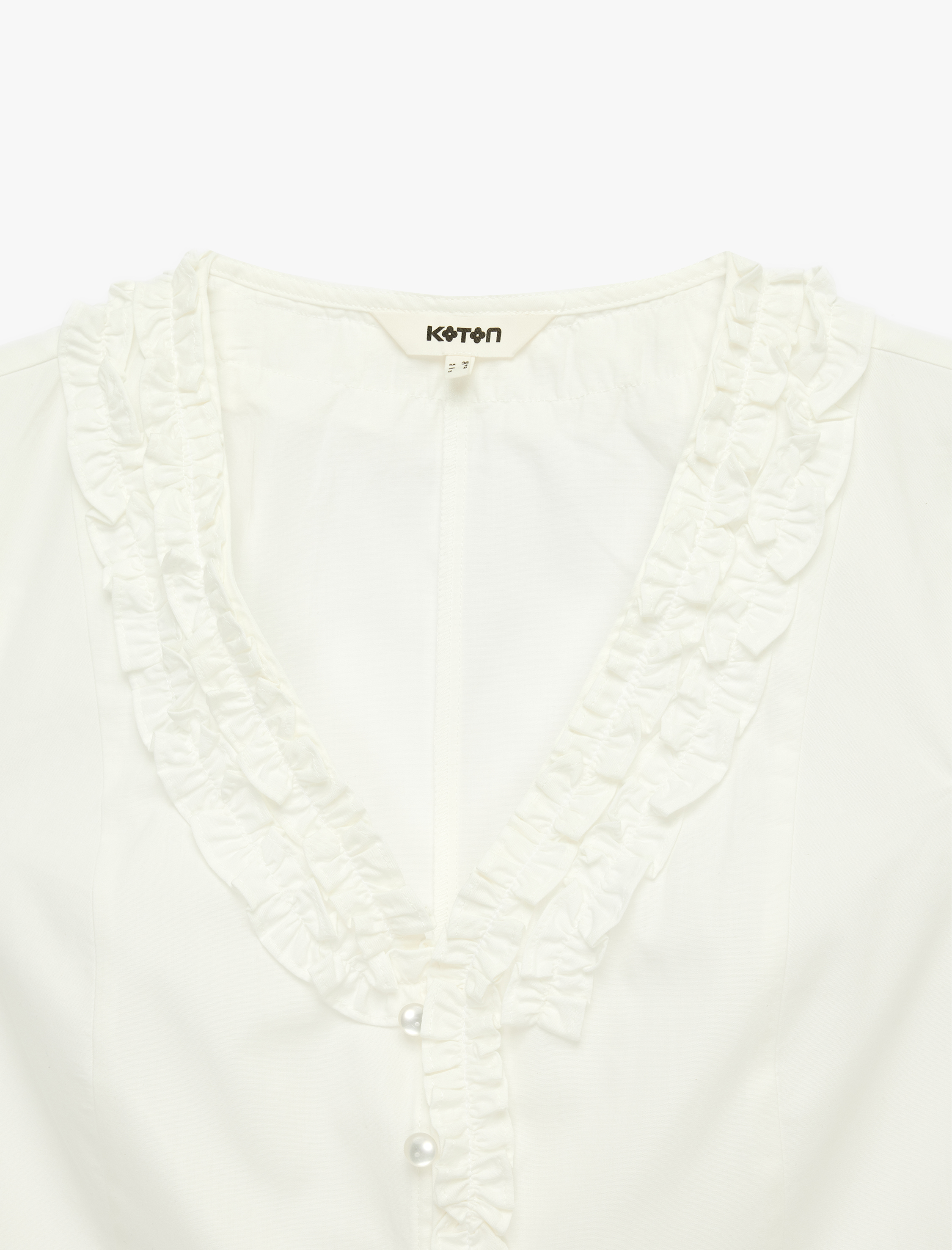   Pamuklu Slim Fit Kap Kol V Yaka Fırfırlı Poplin Gömlek