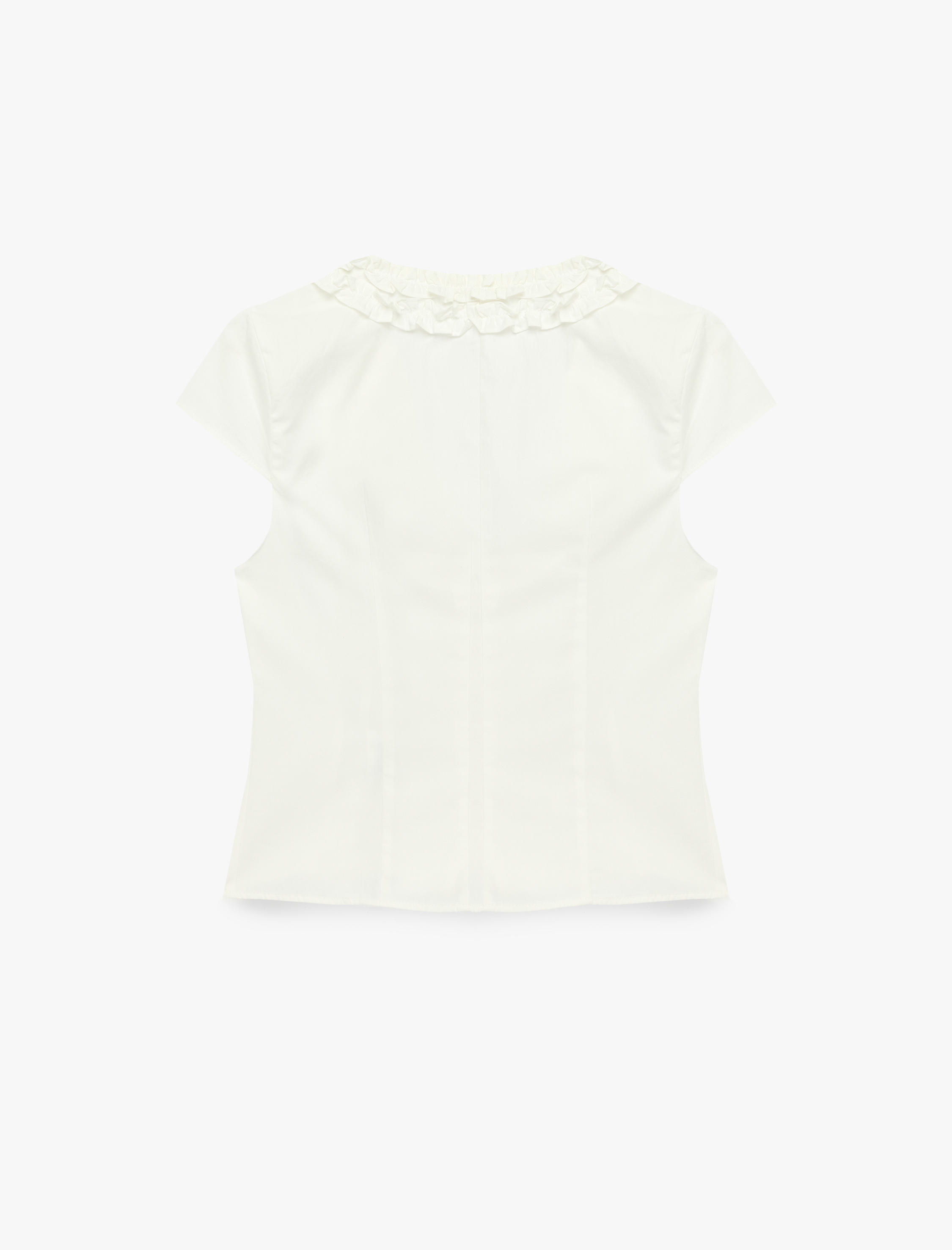   Pamuklu Slim Fit Kap Kol V Yaka Fırfırlı Poplin Gömlek